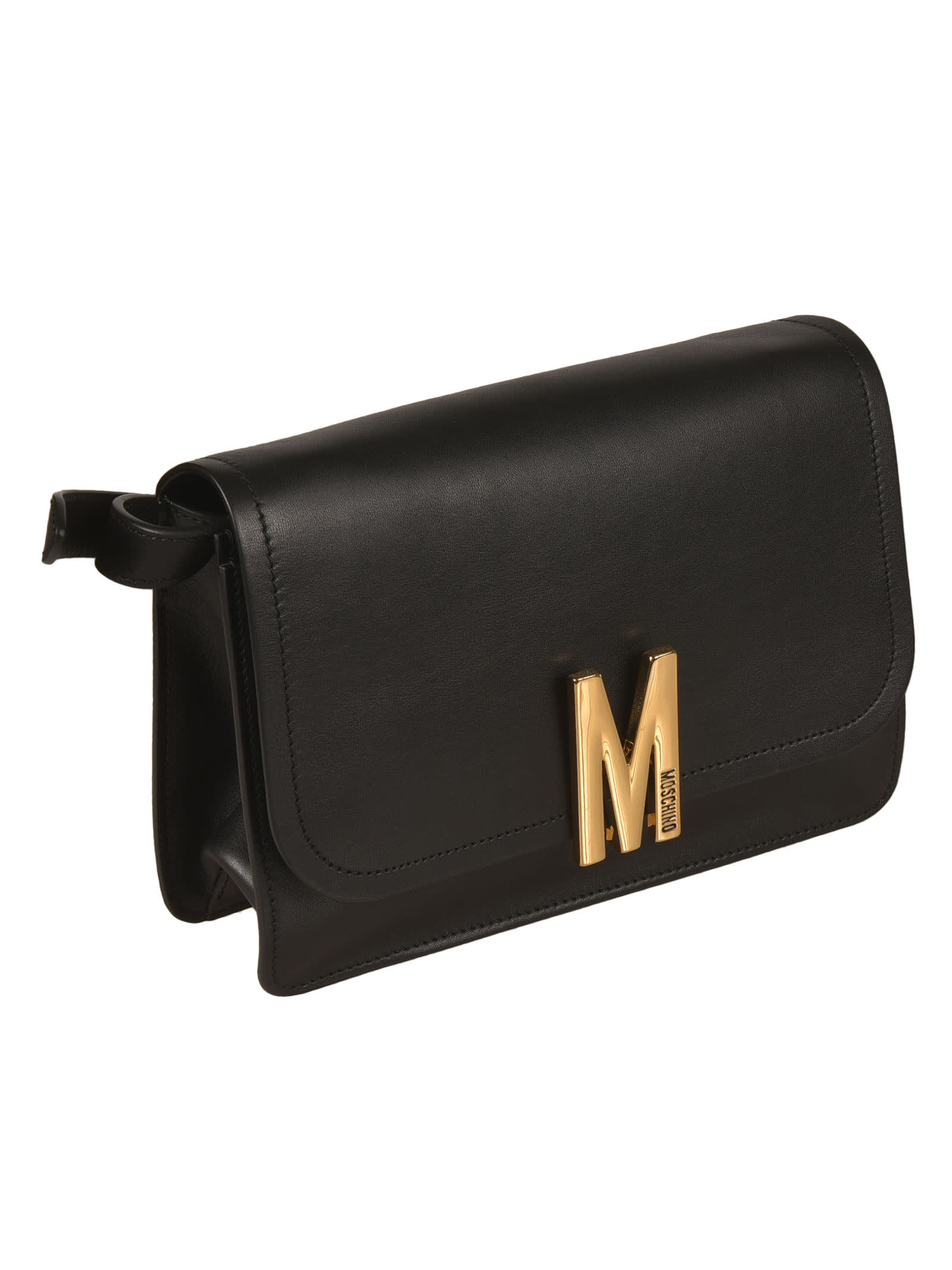 Shop Moschino Logo Front Shoulder Bag In Black