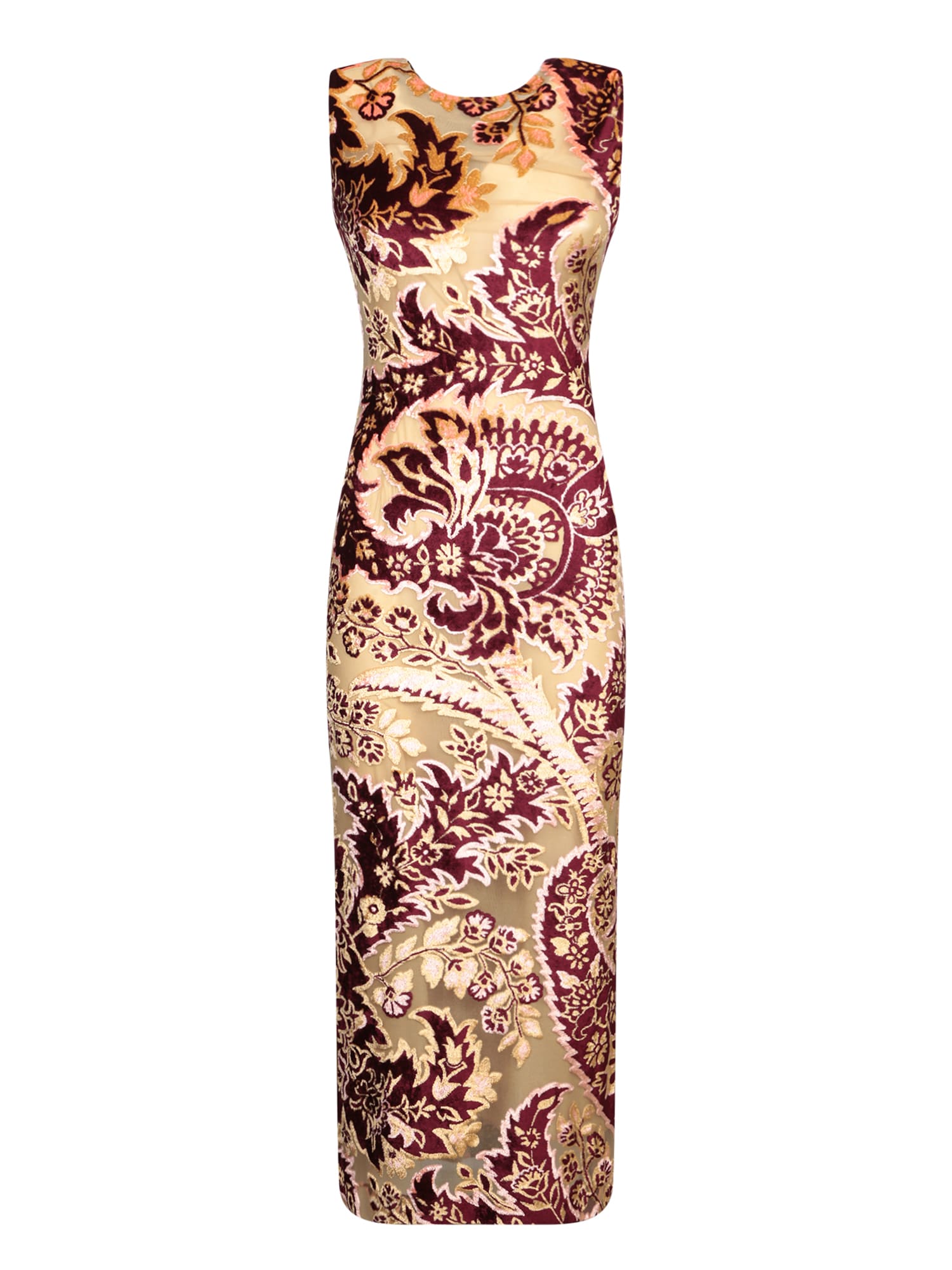 Shop Etro Bordeaux Yellow Tattoo Velvet Dress