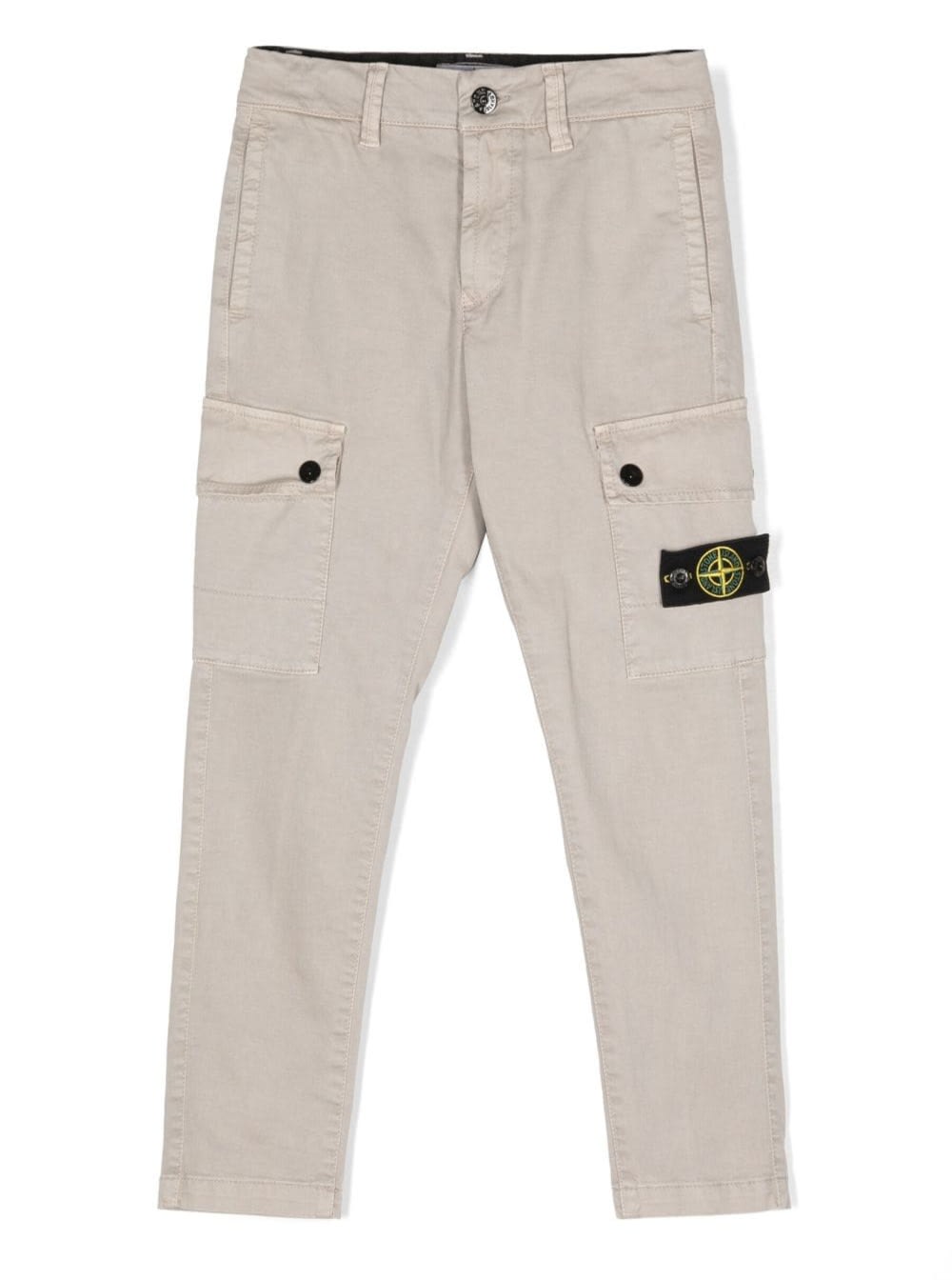 Shop Stone Island Junior Grey Pants With Patch Pockets And Patch Logo In Stretch Cotton Boy In Dove Grey