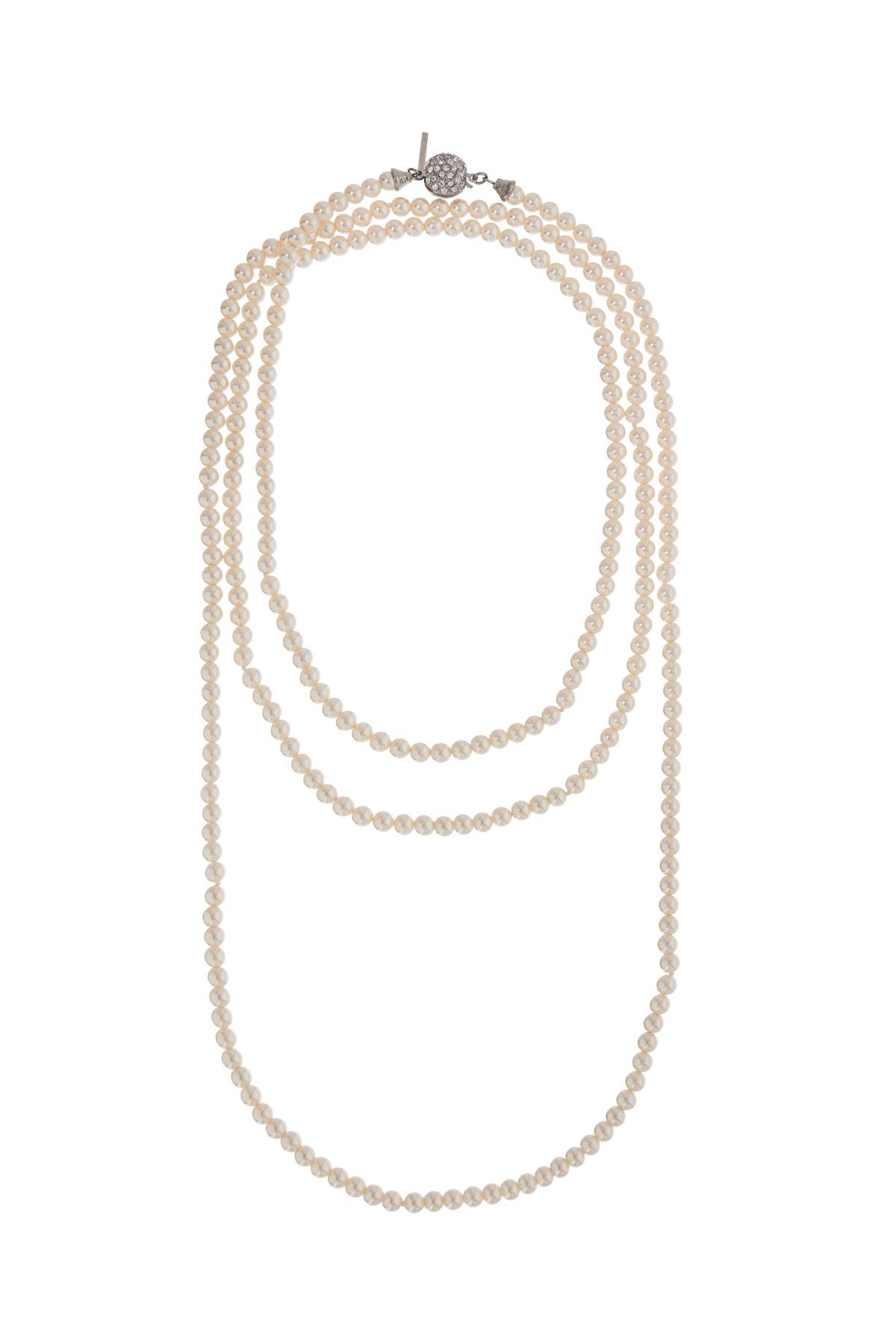 Long 3-strand Ivory Pearl Necklace With Rhinestones