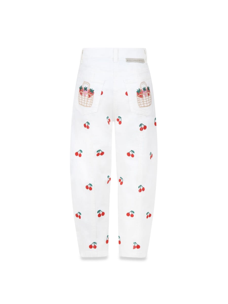 Stella Mccartney White Jeans For Girl With Cherries In Multicolour