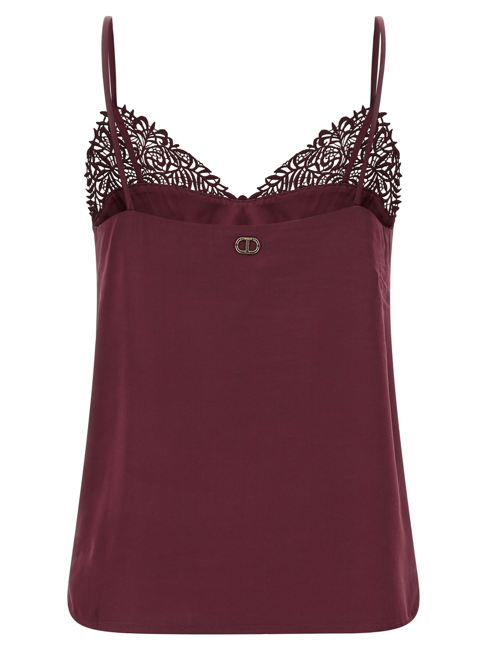 Twinset Lace-trimmed Top In Burgundy