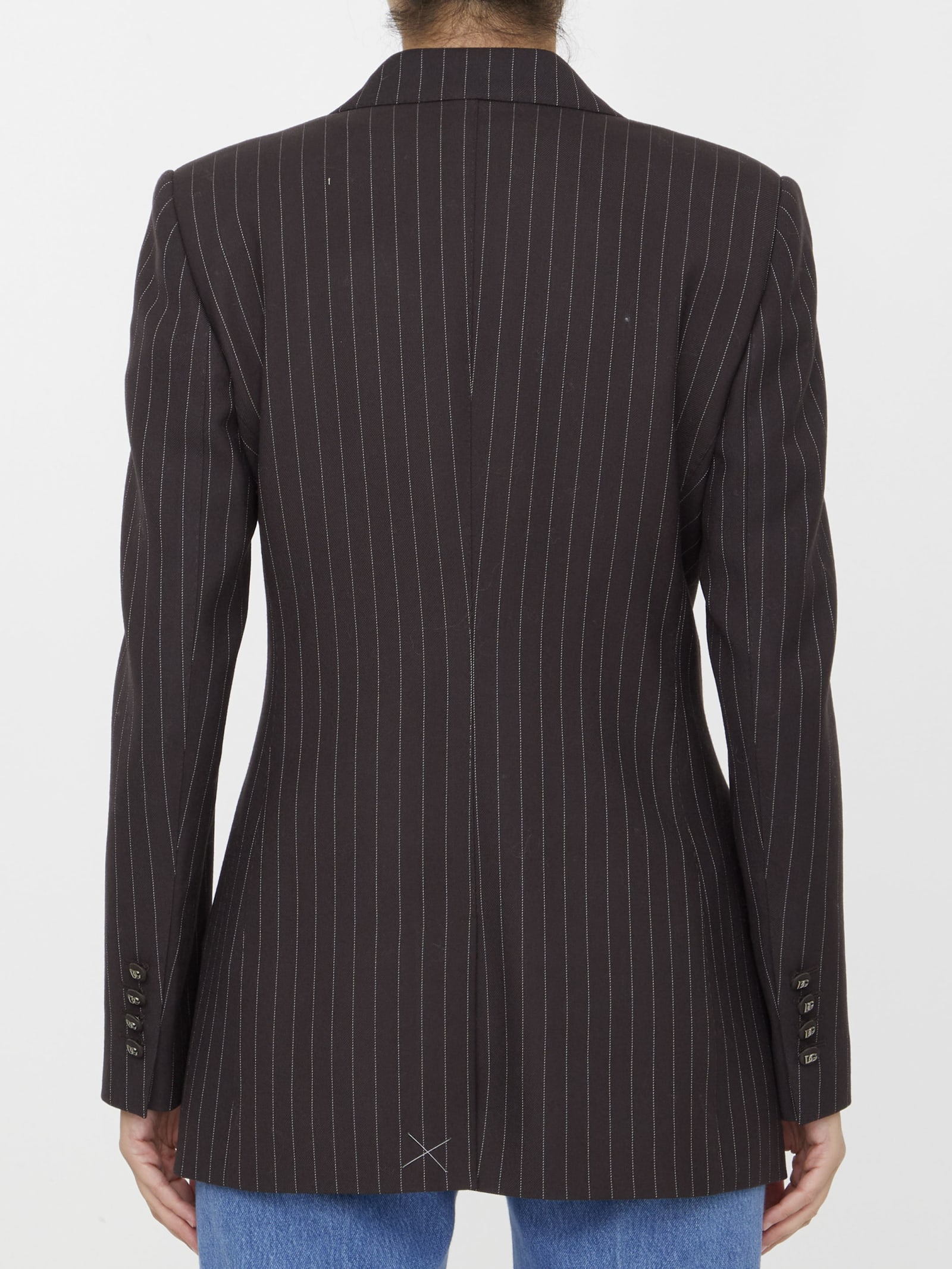 Shop Dolce & Gabbana Pinstriped Wool Jacket In Brown