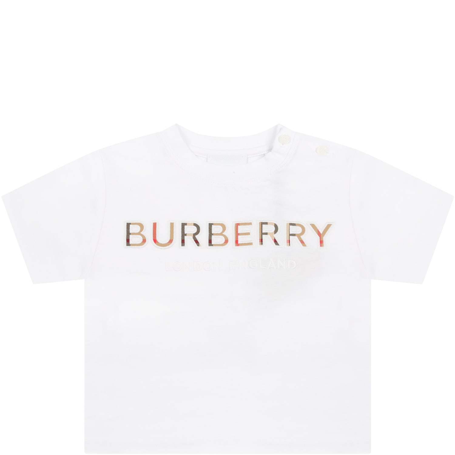 Burberry White T-shirt For Babykids With Beige Logo