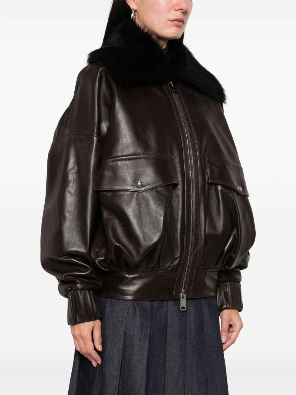 Khaite Fur-collar Leather Jacket In Brown