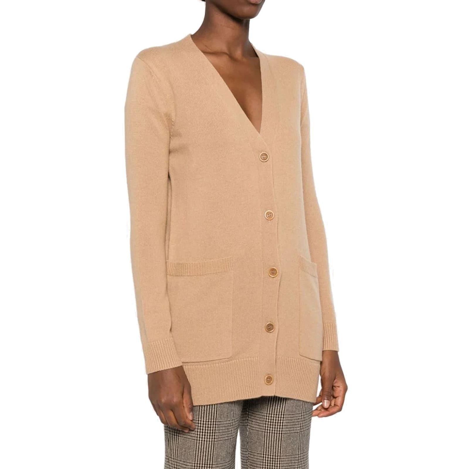 Max Mara Sequin Embellished Wool Cashmere Cardigan In Brown