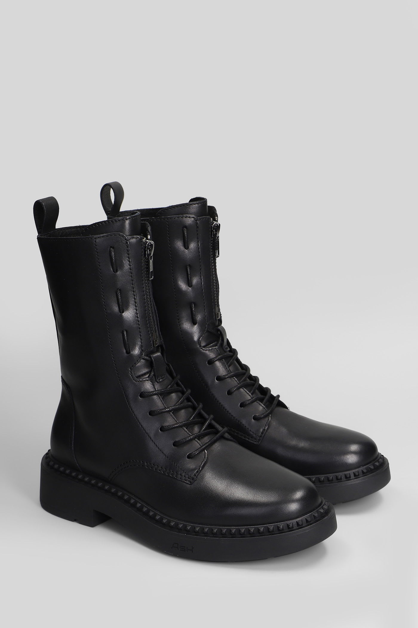 Ash Misty Combat Boots In Black Leather In Black