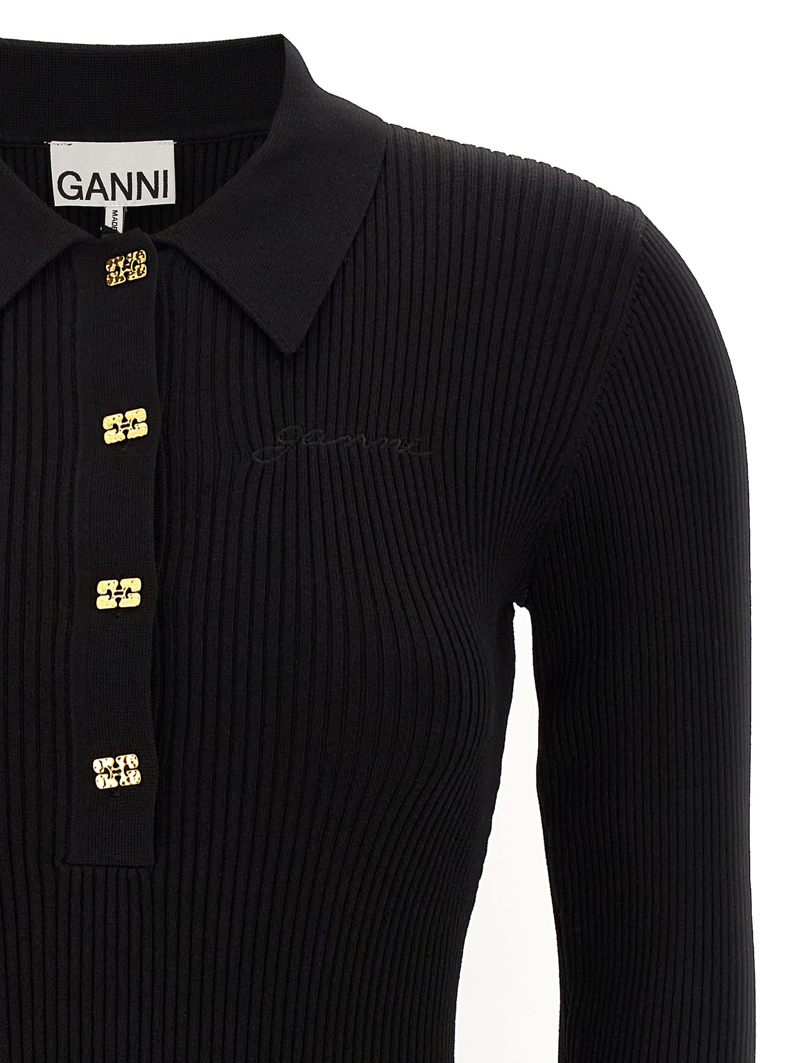 Ganni Melange Rib Knit Mini Dress In Black