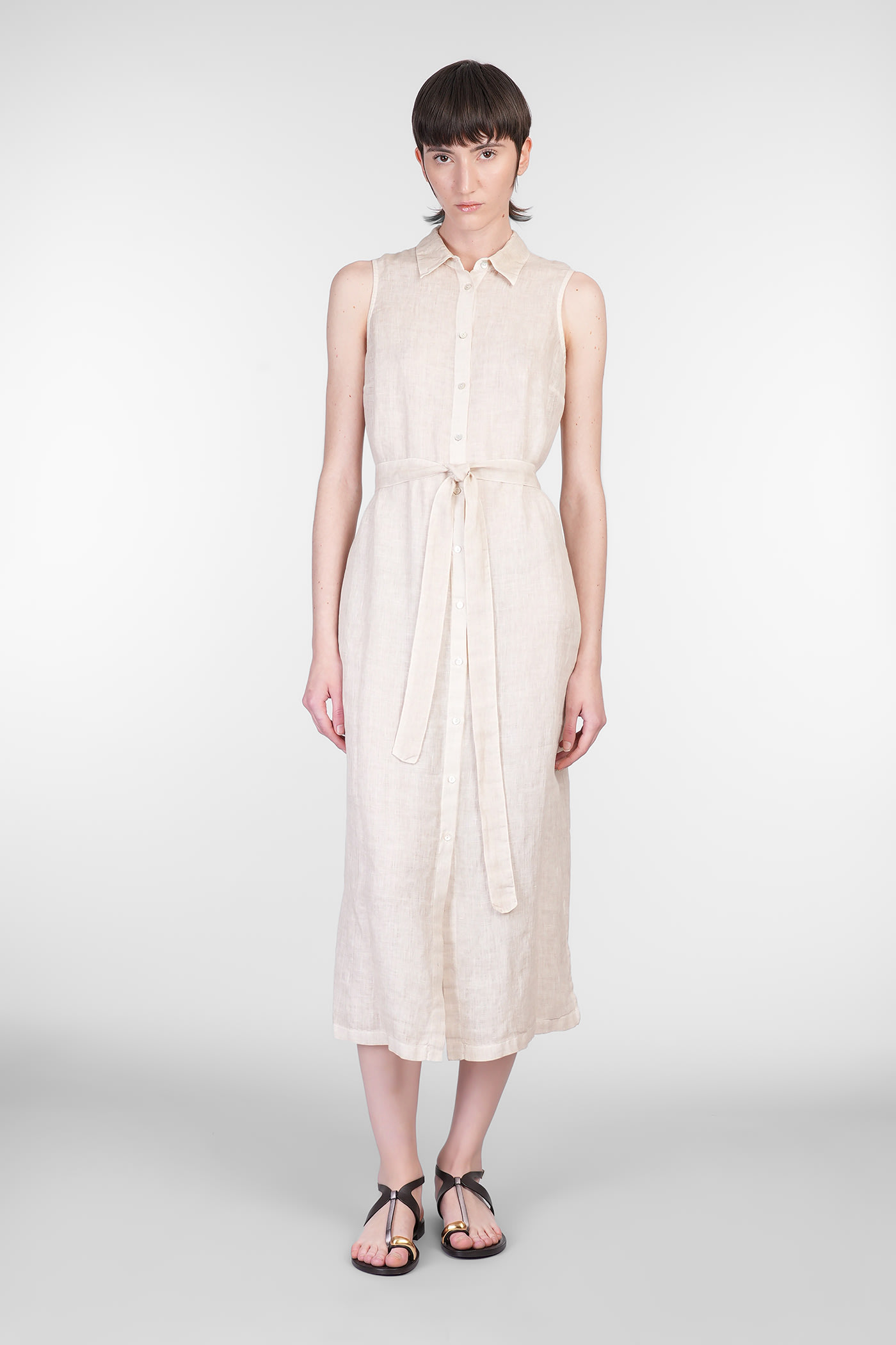 120% Lino Dress Woman In Beige Linen In Neutral