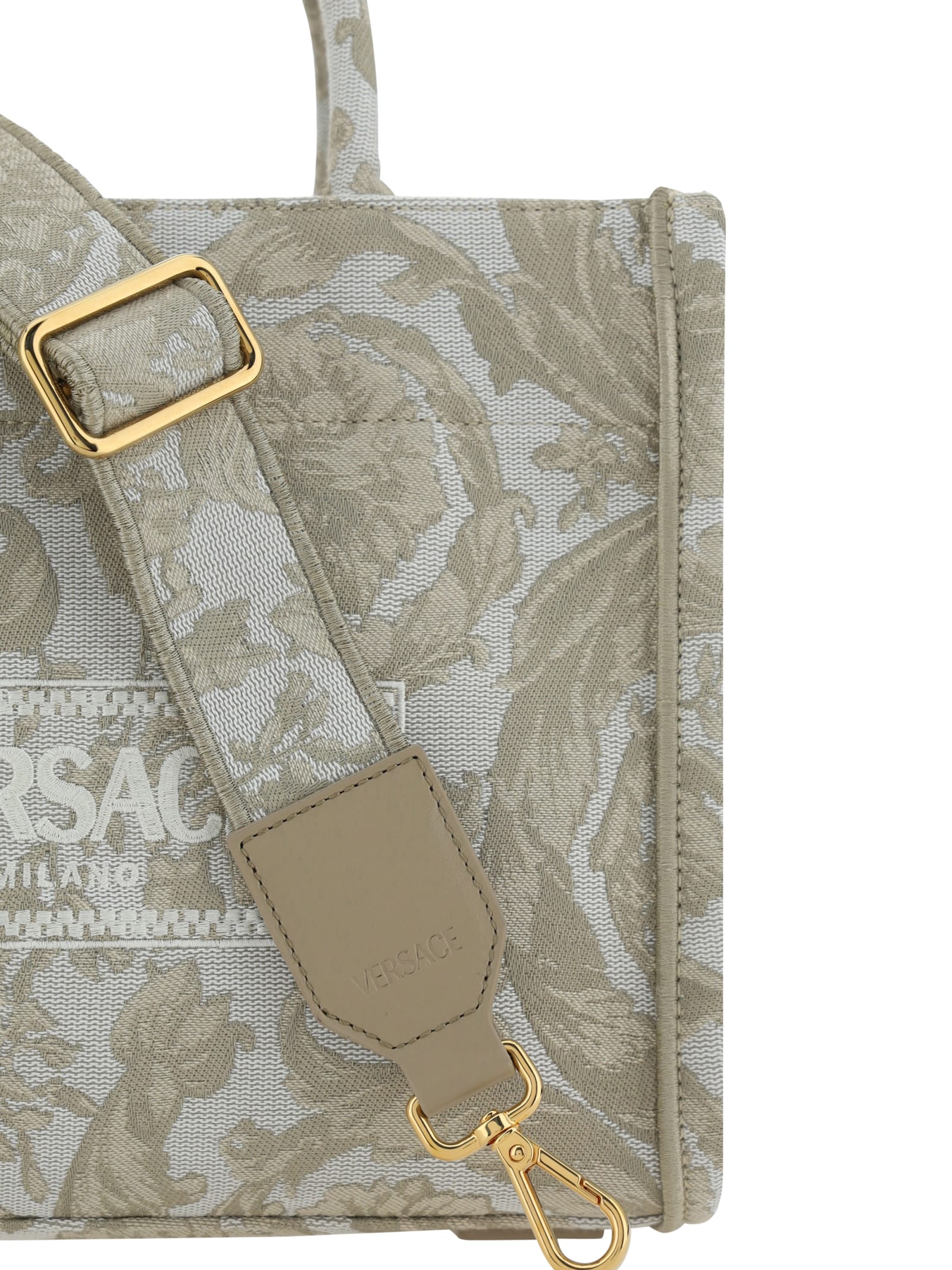 Shop Versace Athena Handbag In Beige+beige- Gold