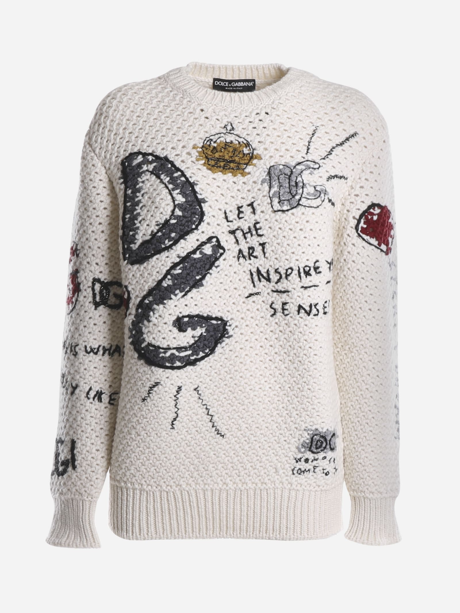 Dolce & Gabbana Wool Sweater With Thread Embroidery That Recall The Iconic Details Of The Maison