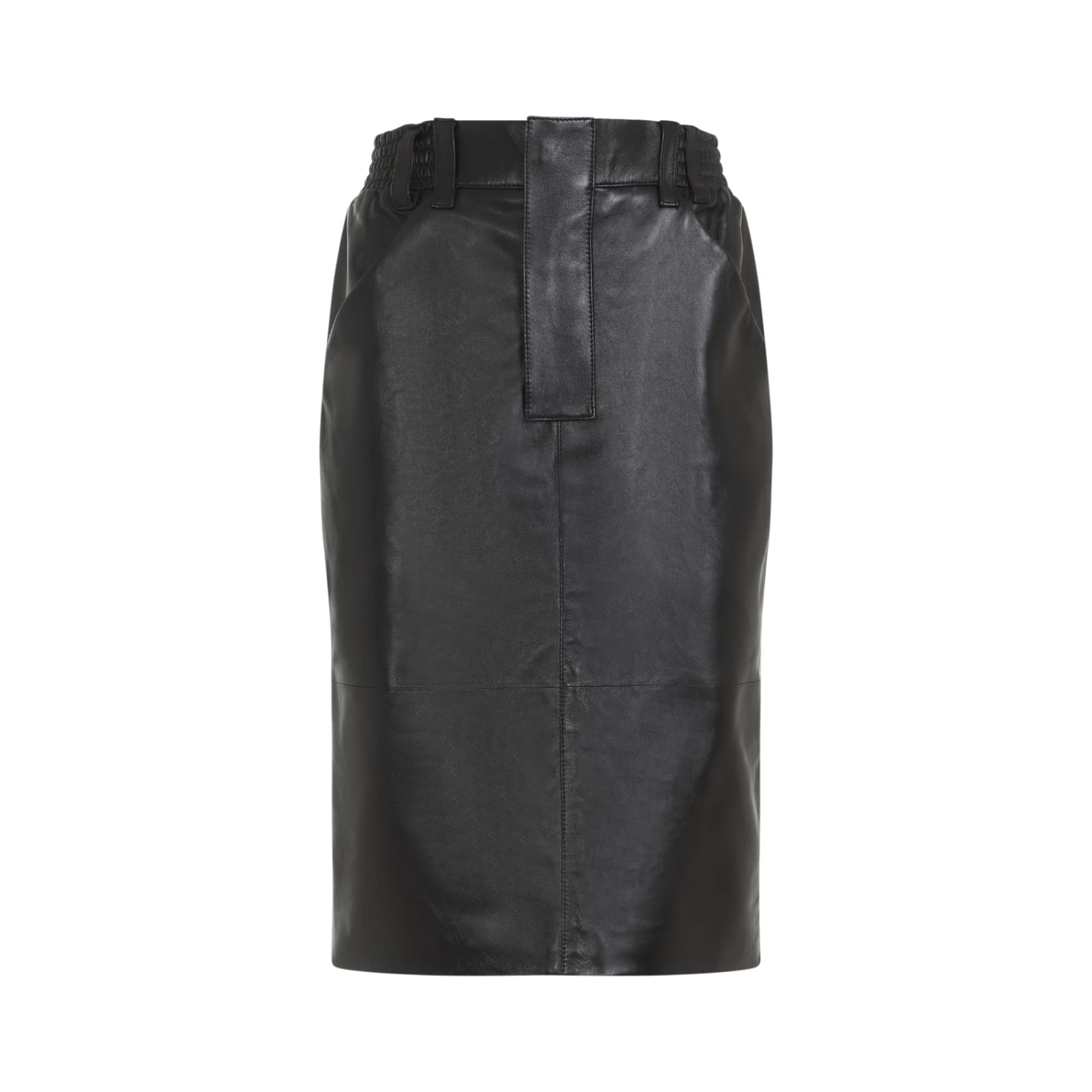 Saint Laurent Black Lamb Leather Midi Skirt In Black