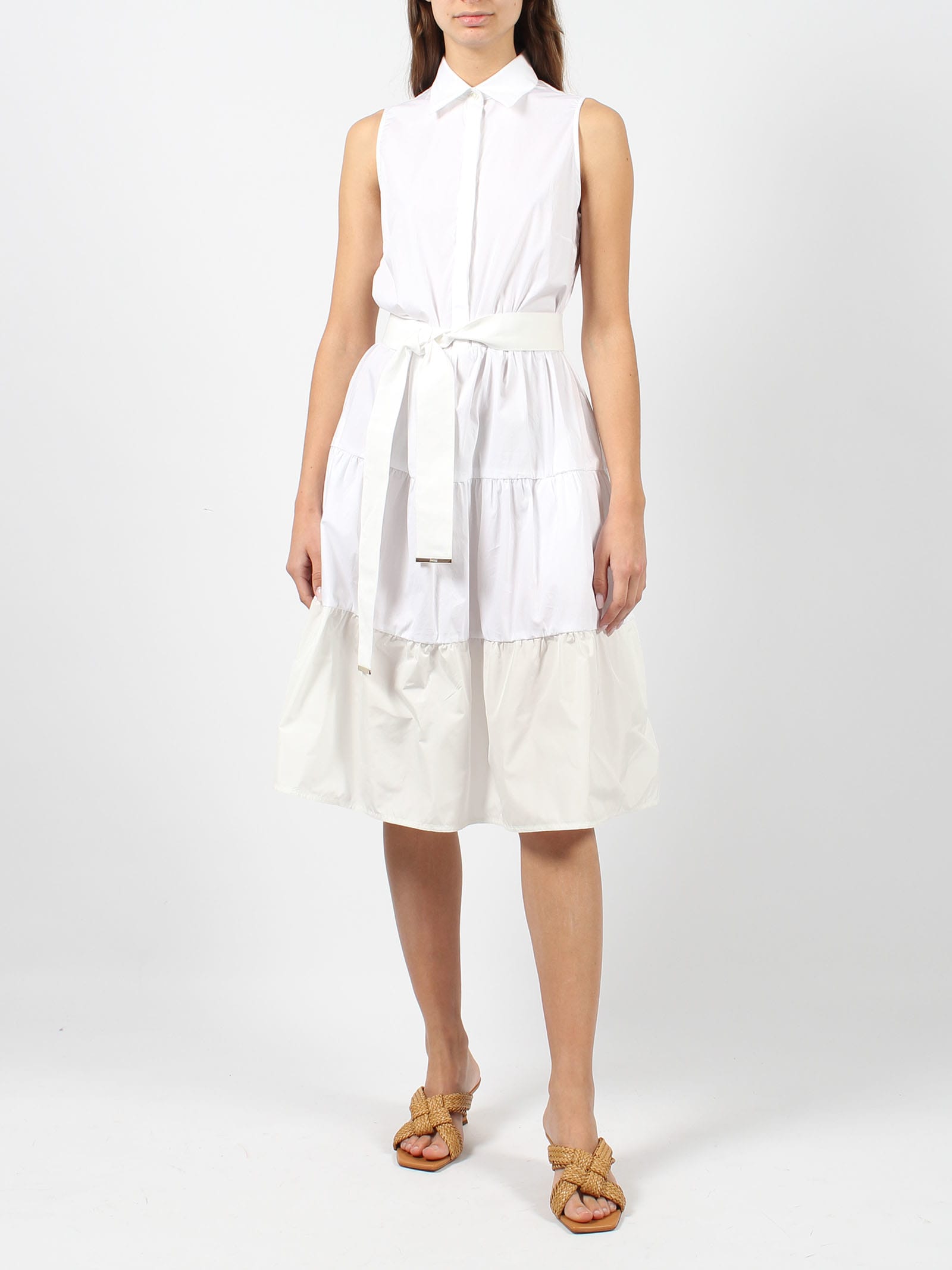 Shop Herno Cotton Sleeveless Dress In White