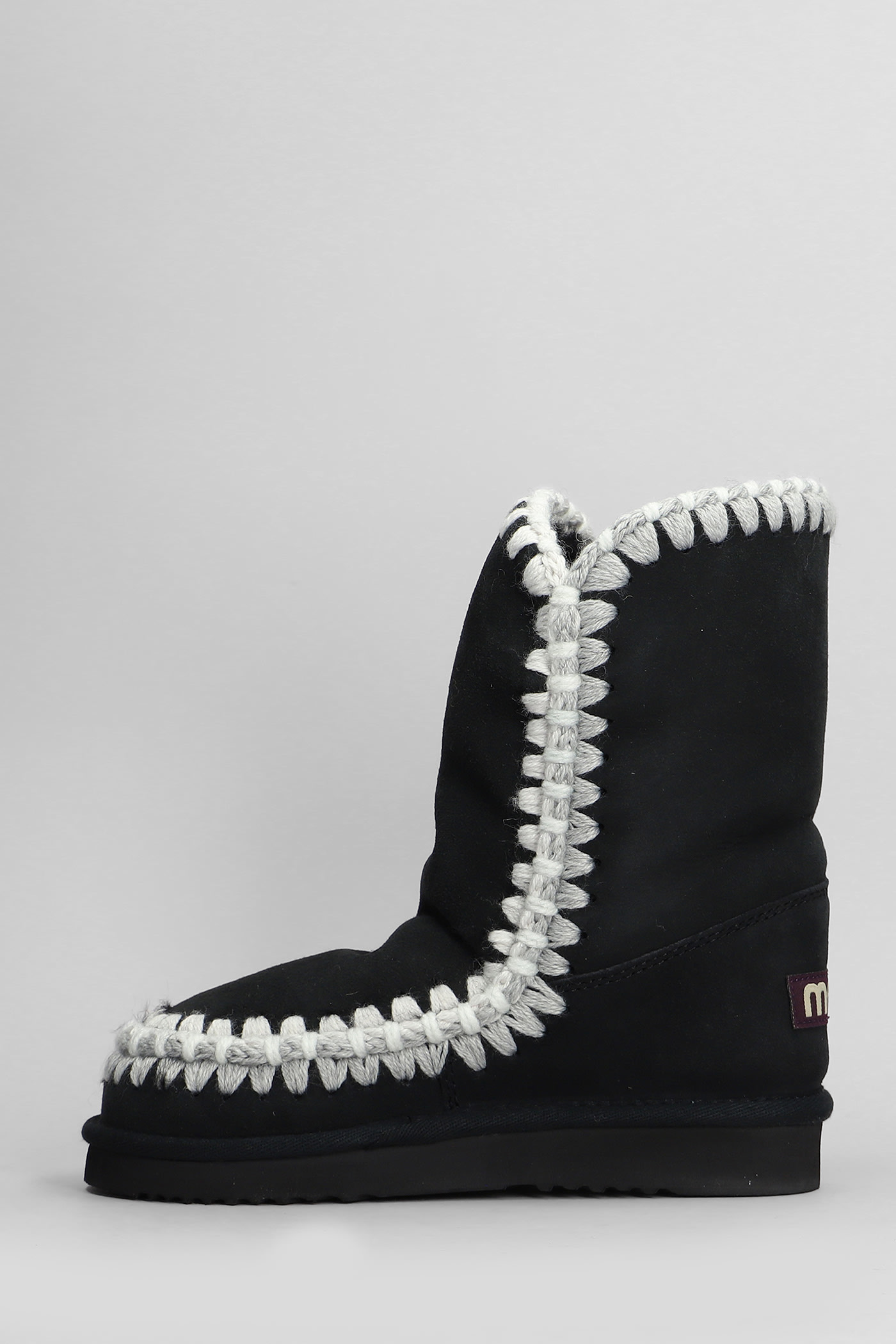 Shop Mou Eskimo Low Heels Ankle Boots In Black Suede