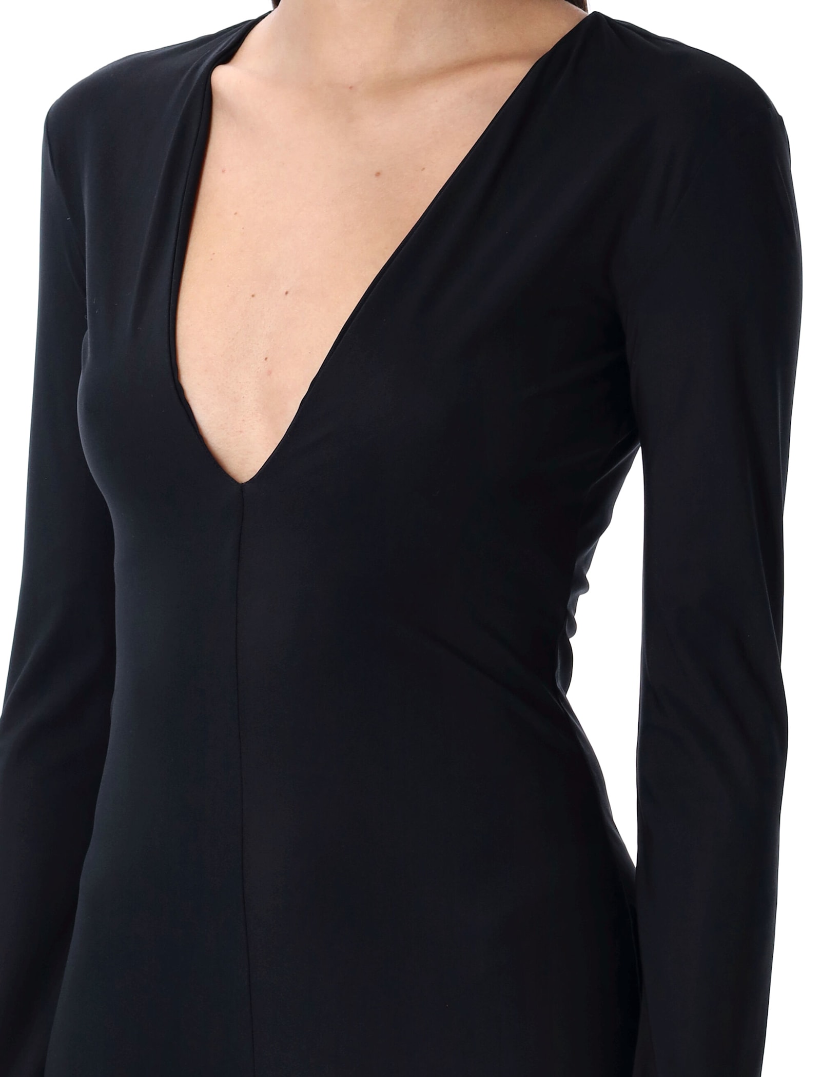 Mm6 Maison Margiela V-neck Long Dress In Black