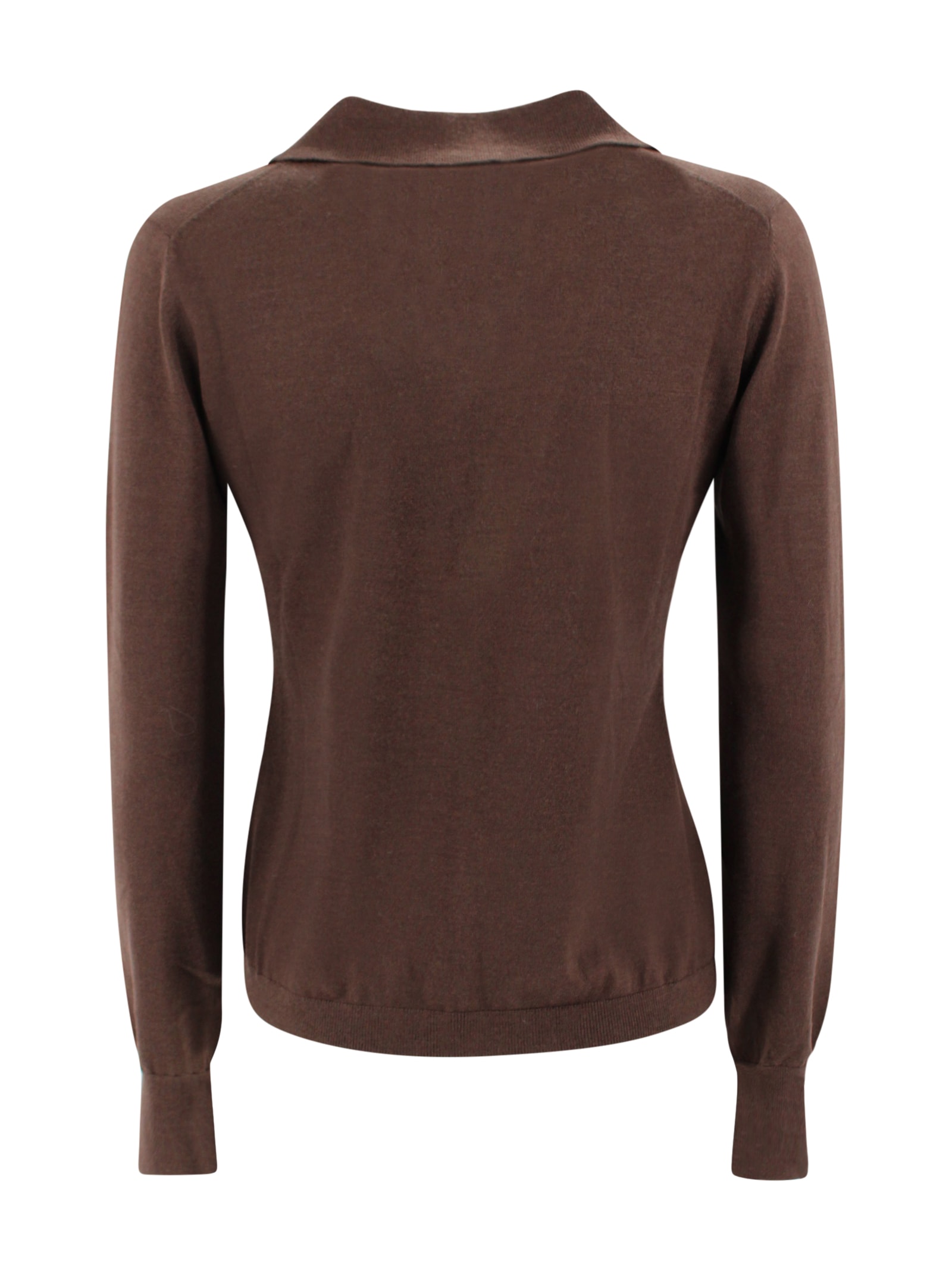 Weekend Max Mara Wool Blend Cappa Long Sleeve Polo Shirt In Brown
