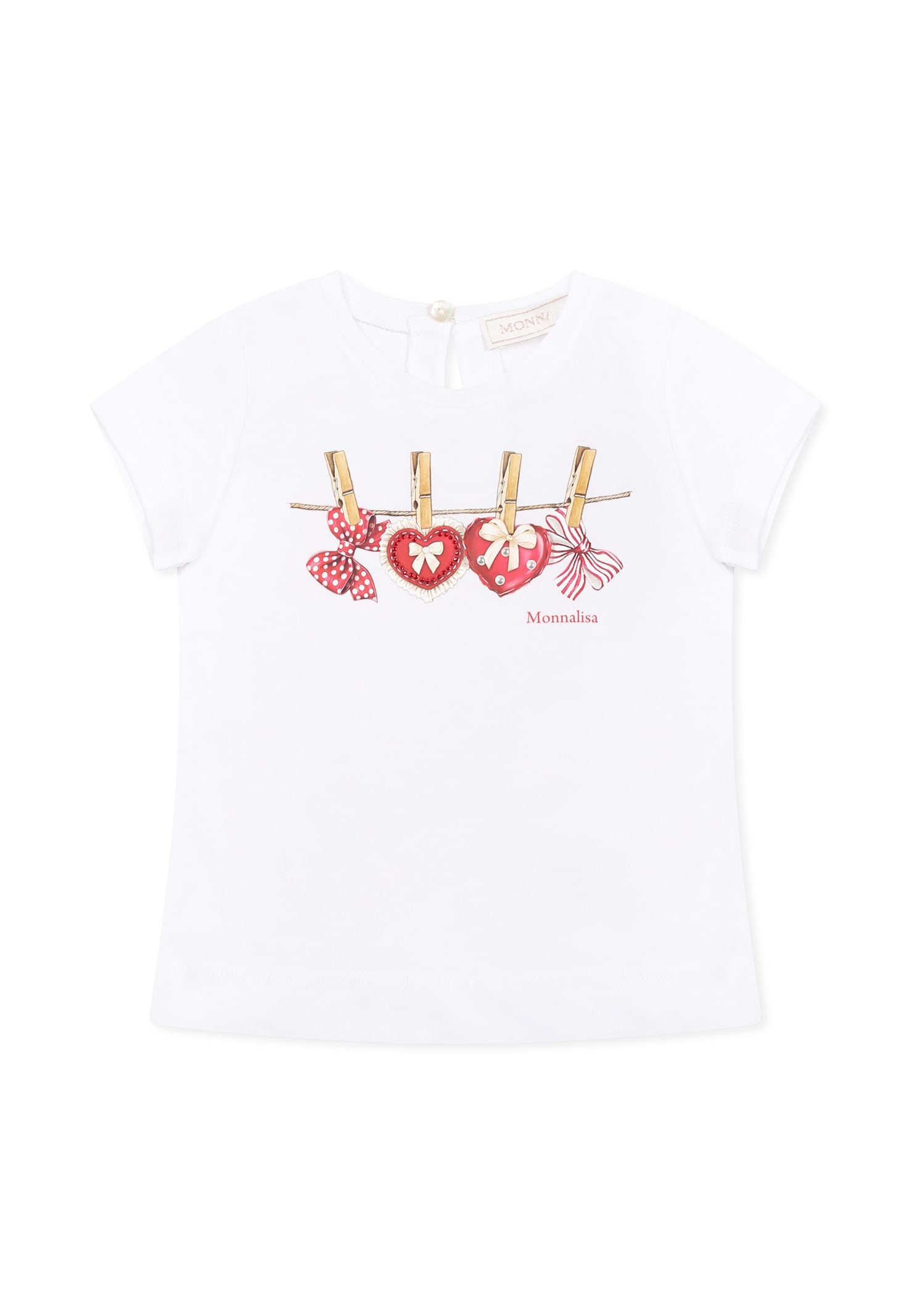 Monnalisa White T-shirt For Baby Girl With Hearts In White
