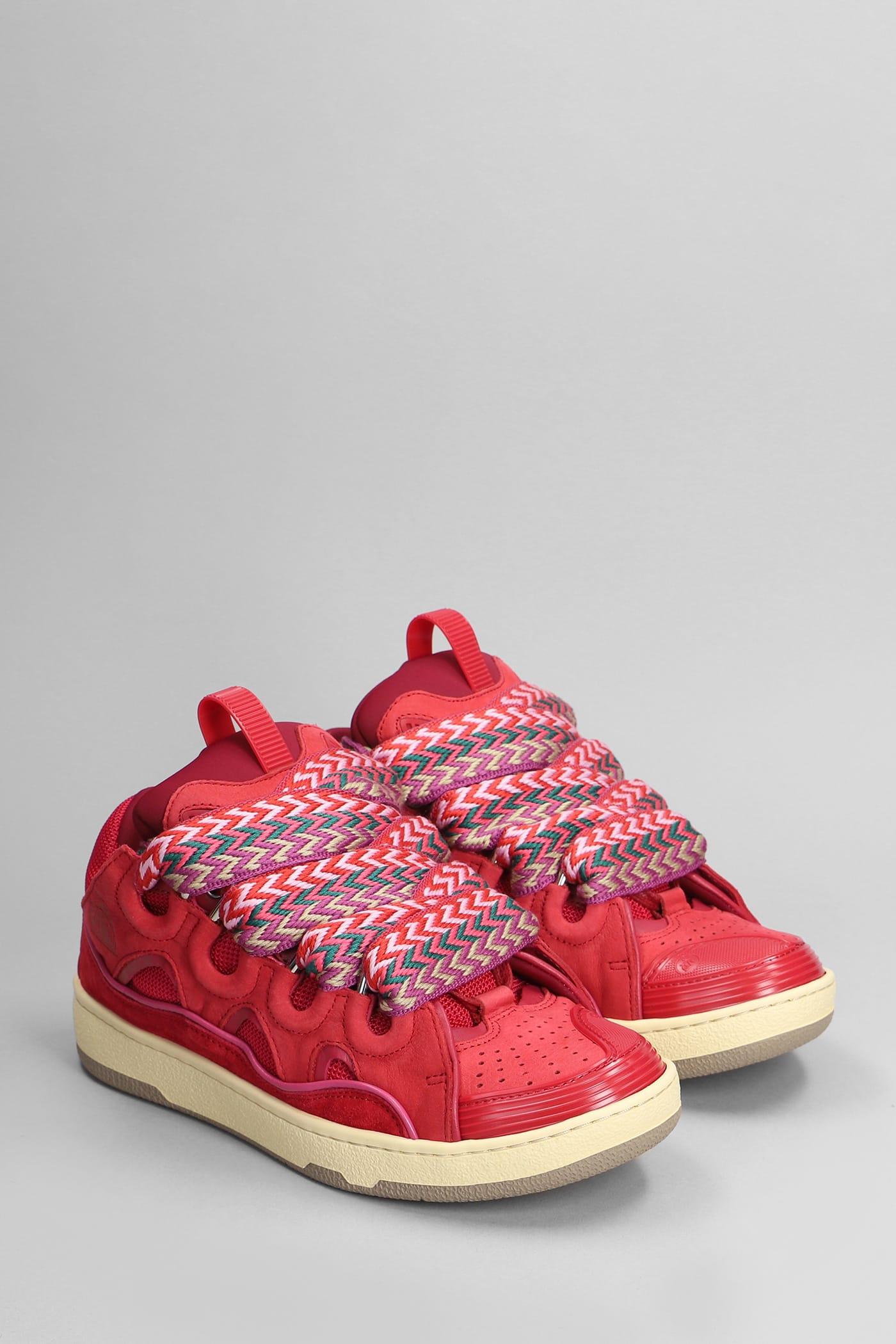 Shop Lanvin Curb Sneakers In Fuxia Suede And Leather