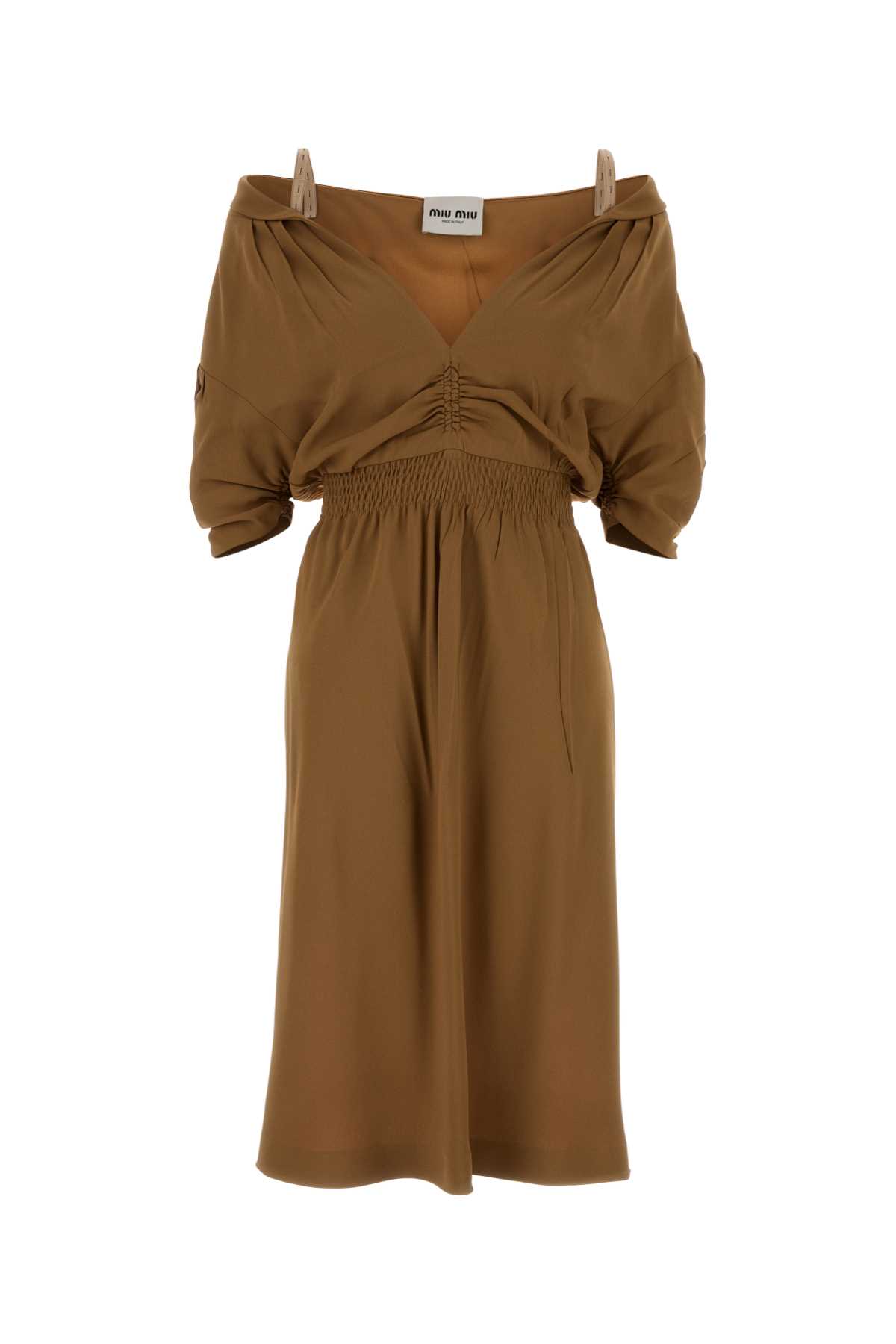 Miu Miu Camel Crepe Dress In Brown