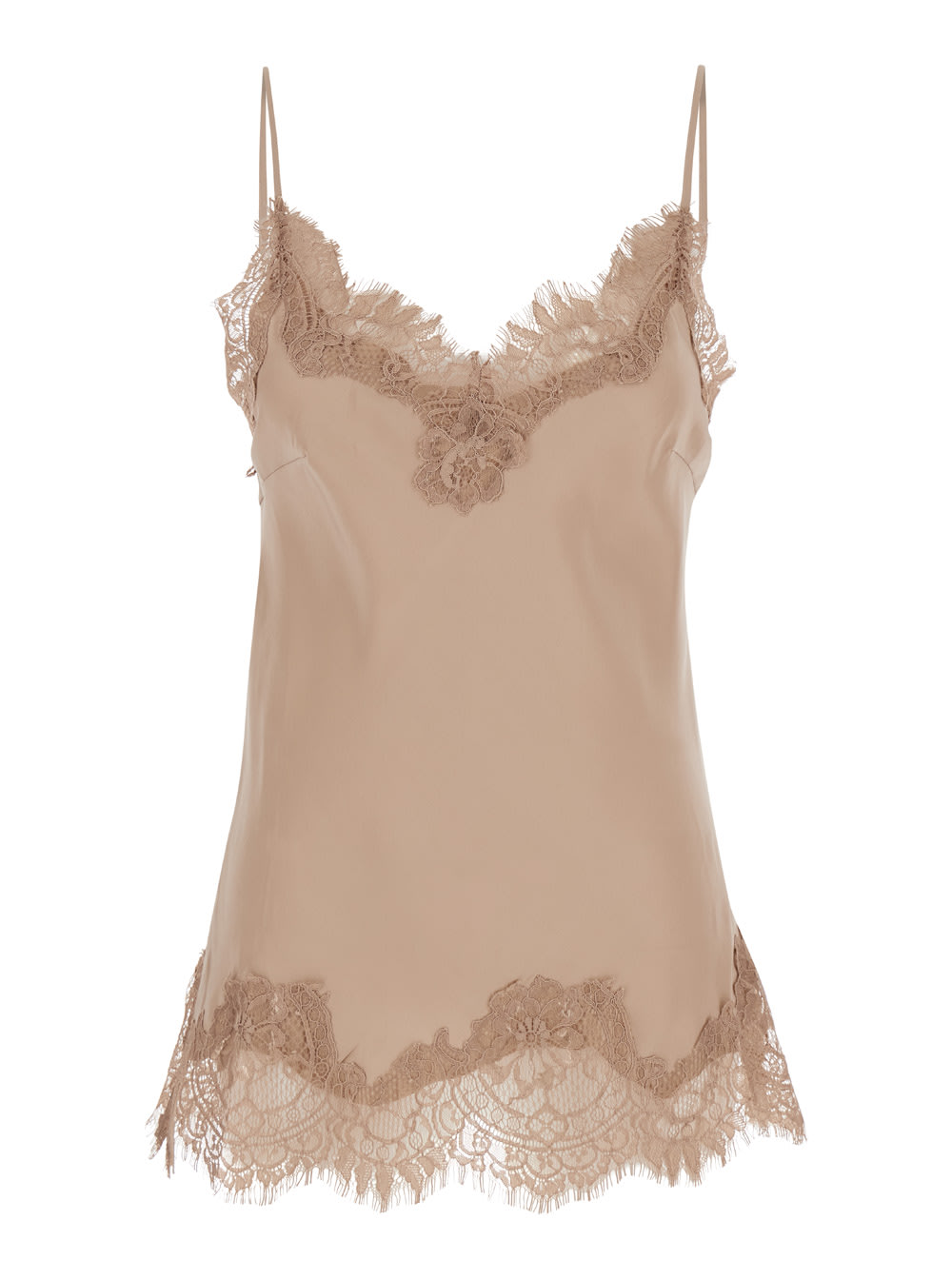coco Beige Camie Top With Tonal Lace Trim In Silk Woman