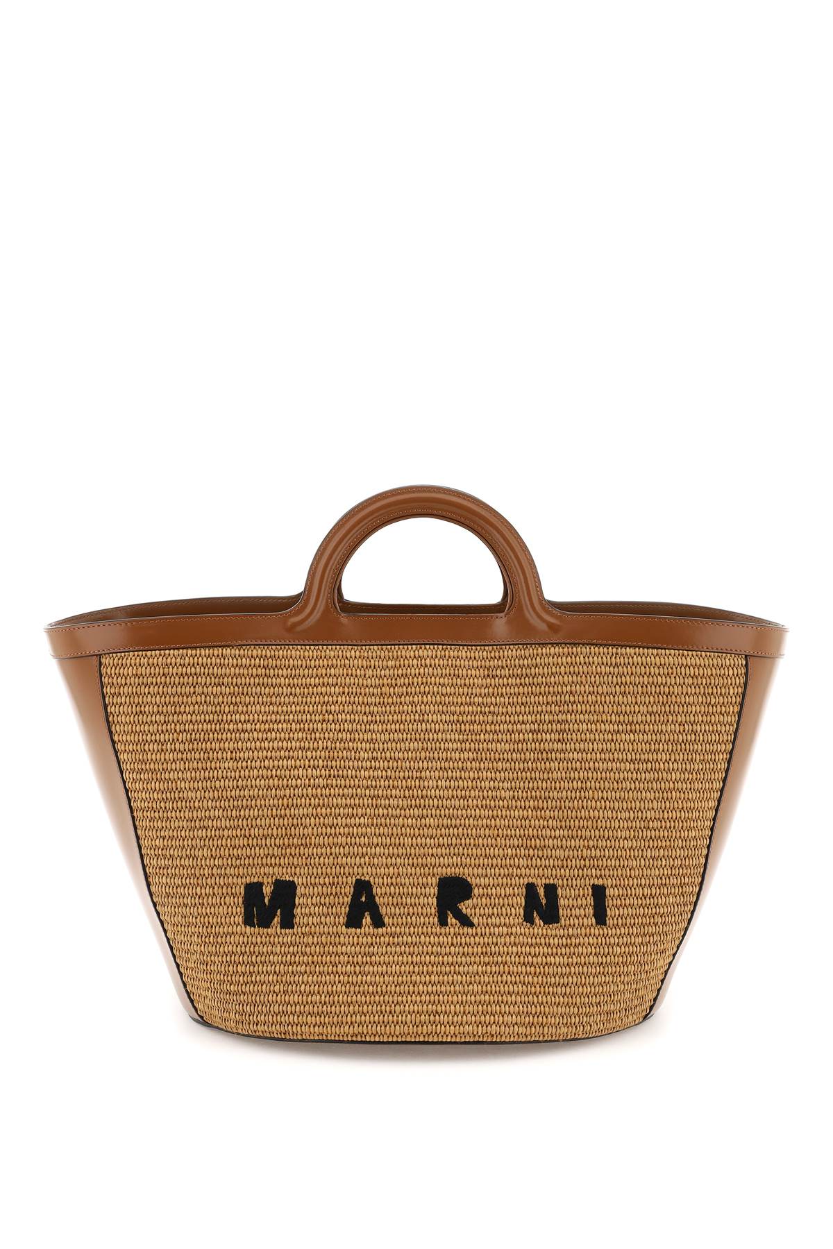 Shop Marni Tropicalia Leather And Raffia Tote Bag In Paglia