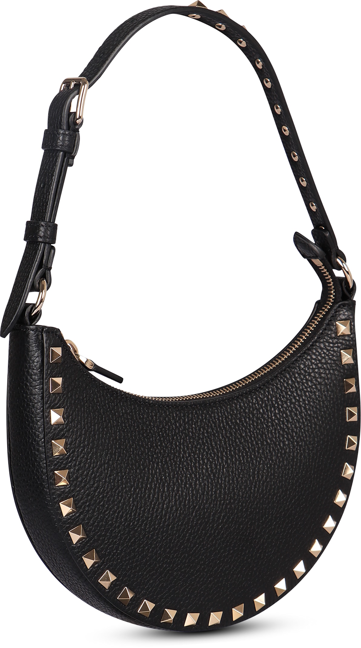 Valentino Rockstud Mini Leather Hobo Bag In Black