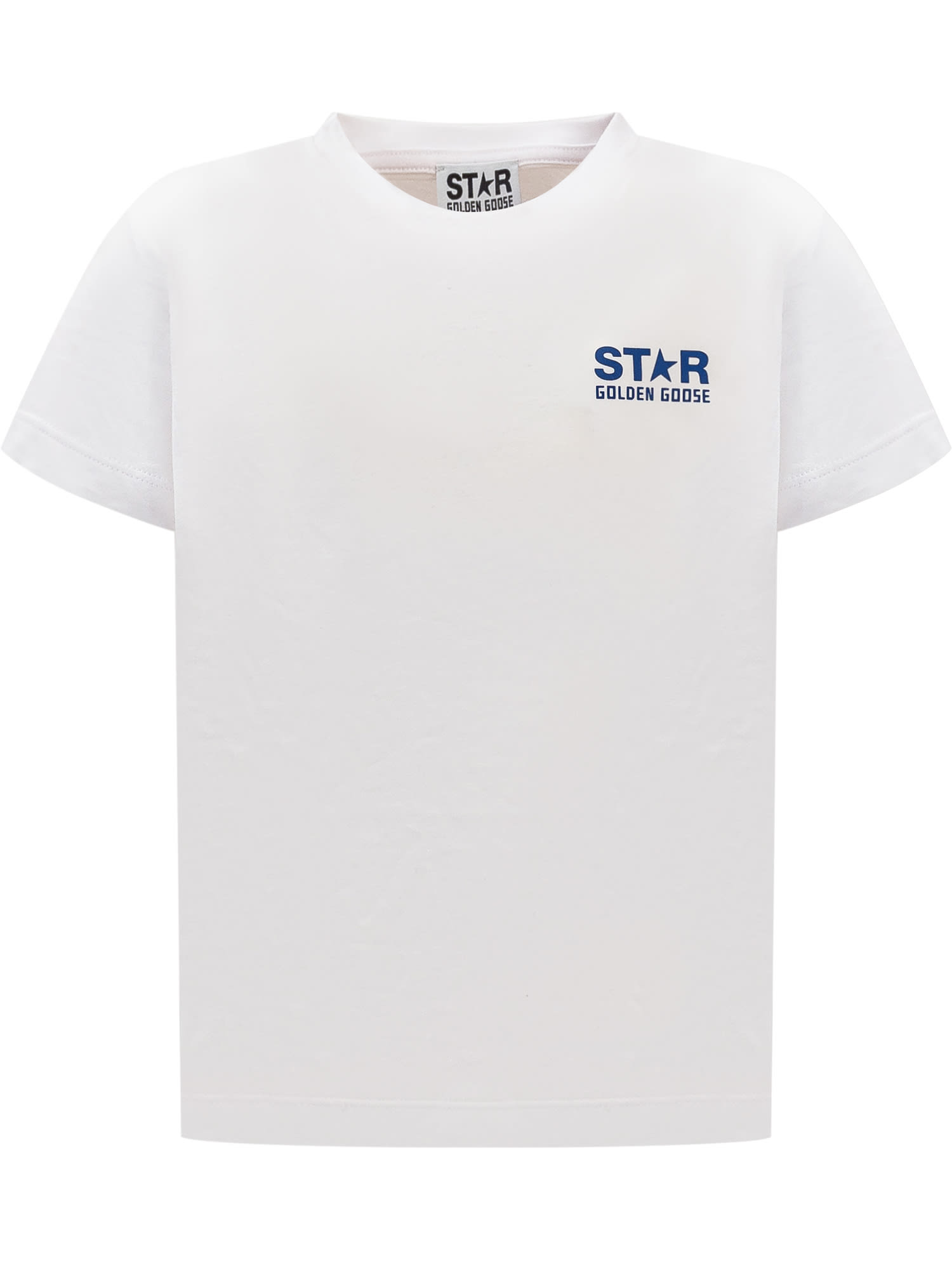 Golden Goose Kids' T-shirt With Logo In White/blue Royal