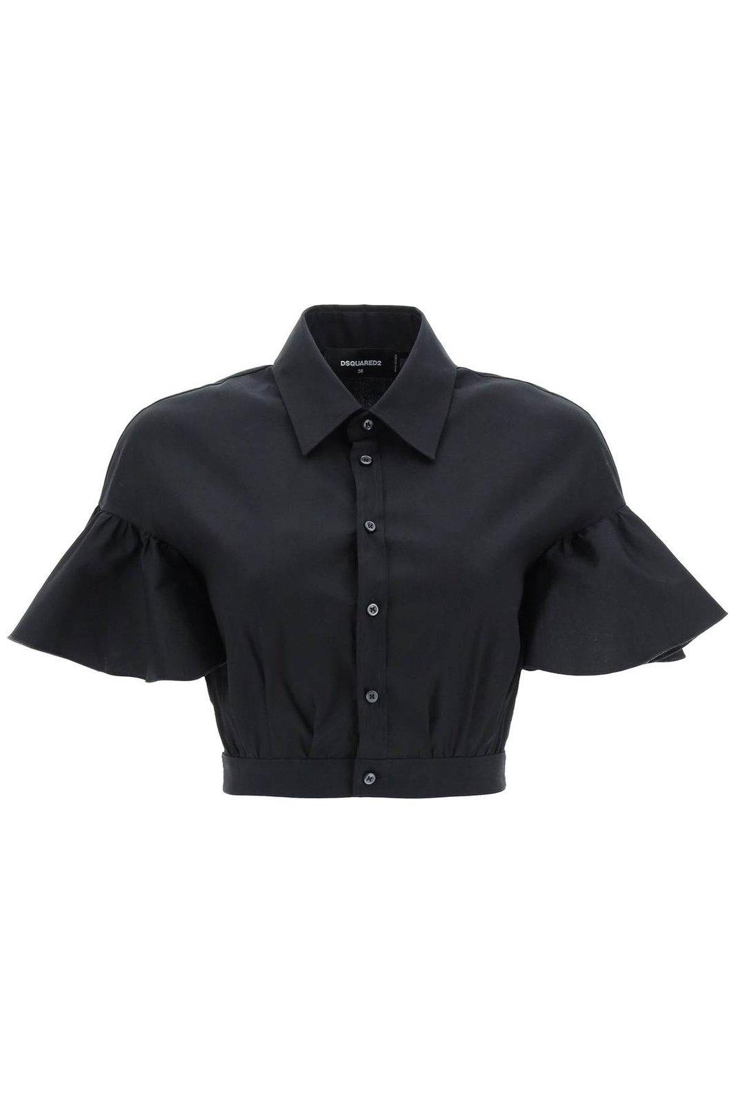 DSQUARED2 FLARED-SLEEVE BUTTONED CROPPED SHIRT
