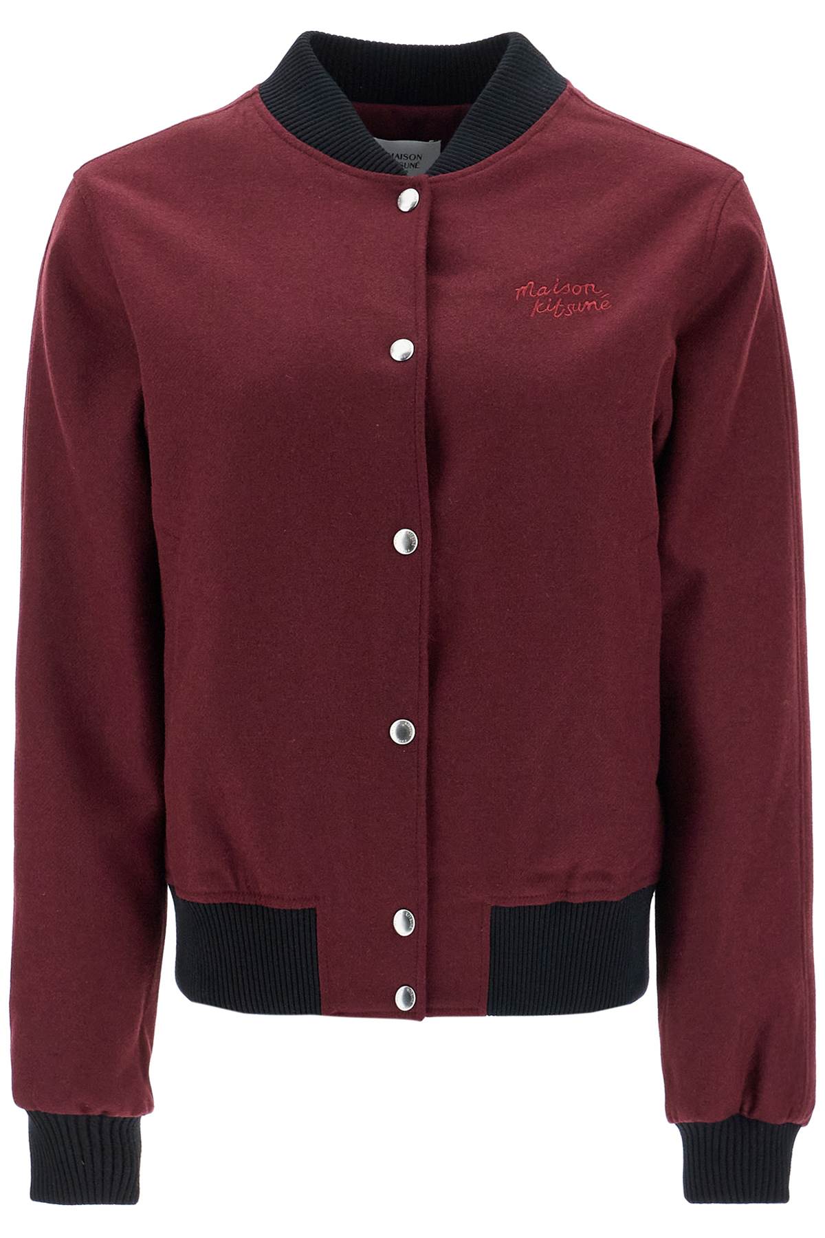 Maison Kitsuné Mens Bordeaux Wool Teddy Jacket With Fox Embroidery