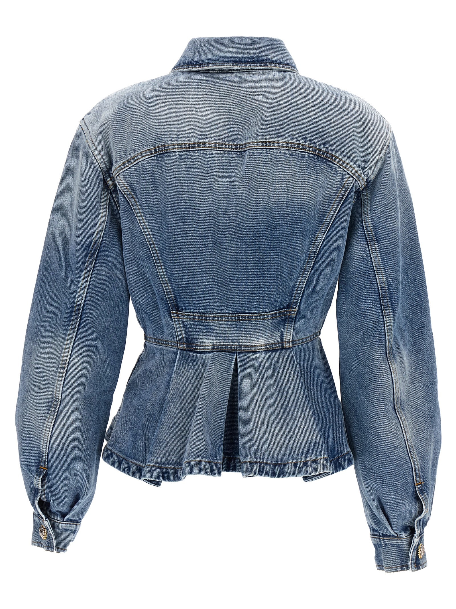 Shop Balmain Peplum Denim Jacket In Light Blue