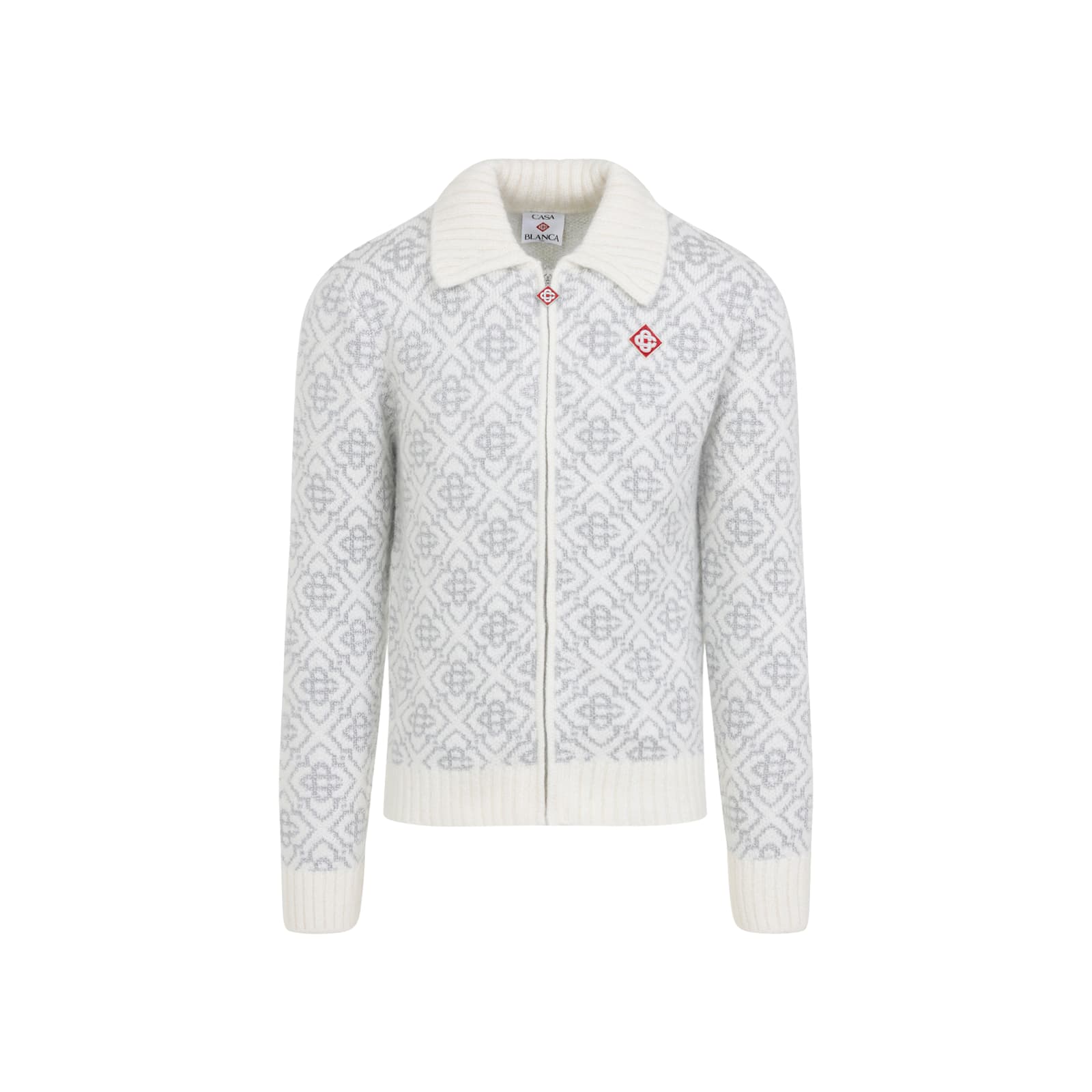 Casablanca Silver Monogram Zip Up Sweatshirt Men In White