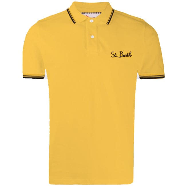 Mc2 Saint Barth Kids' Stretch Piquet Polo With Front Embroidery In Yellow