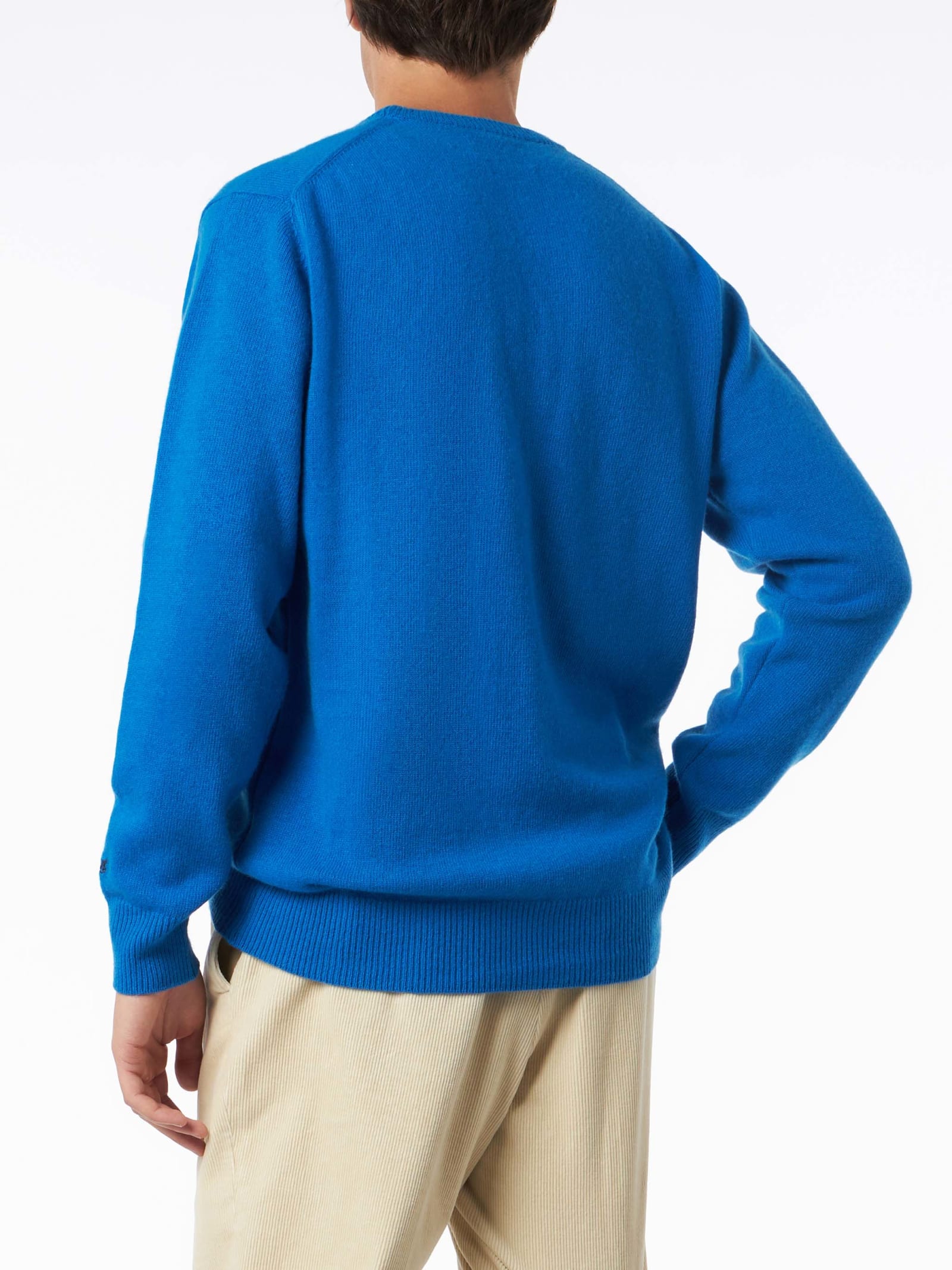 Shop Mc2 Saint Barth Man Crewneck Sweater With Sun Moritz Après Ski Embroidery In Sky