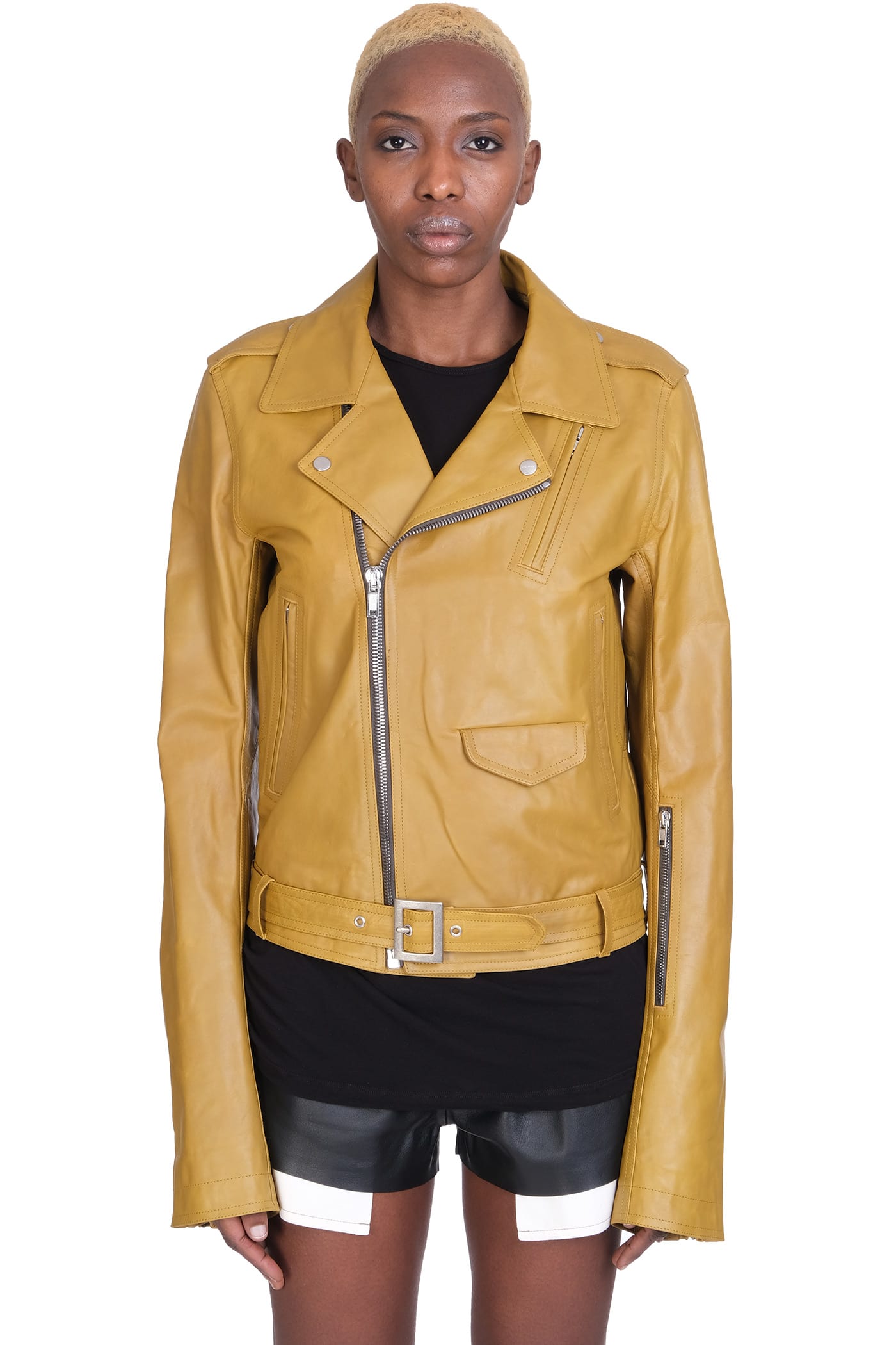 Rick Owens Biker Jacket In Yellow Leather
