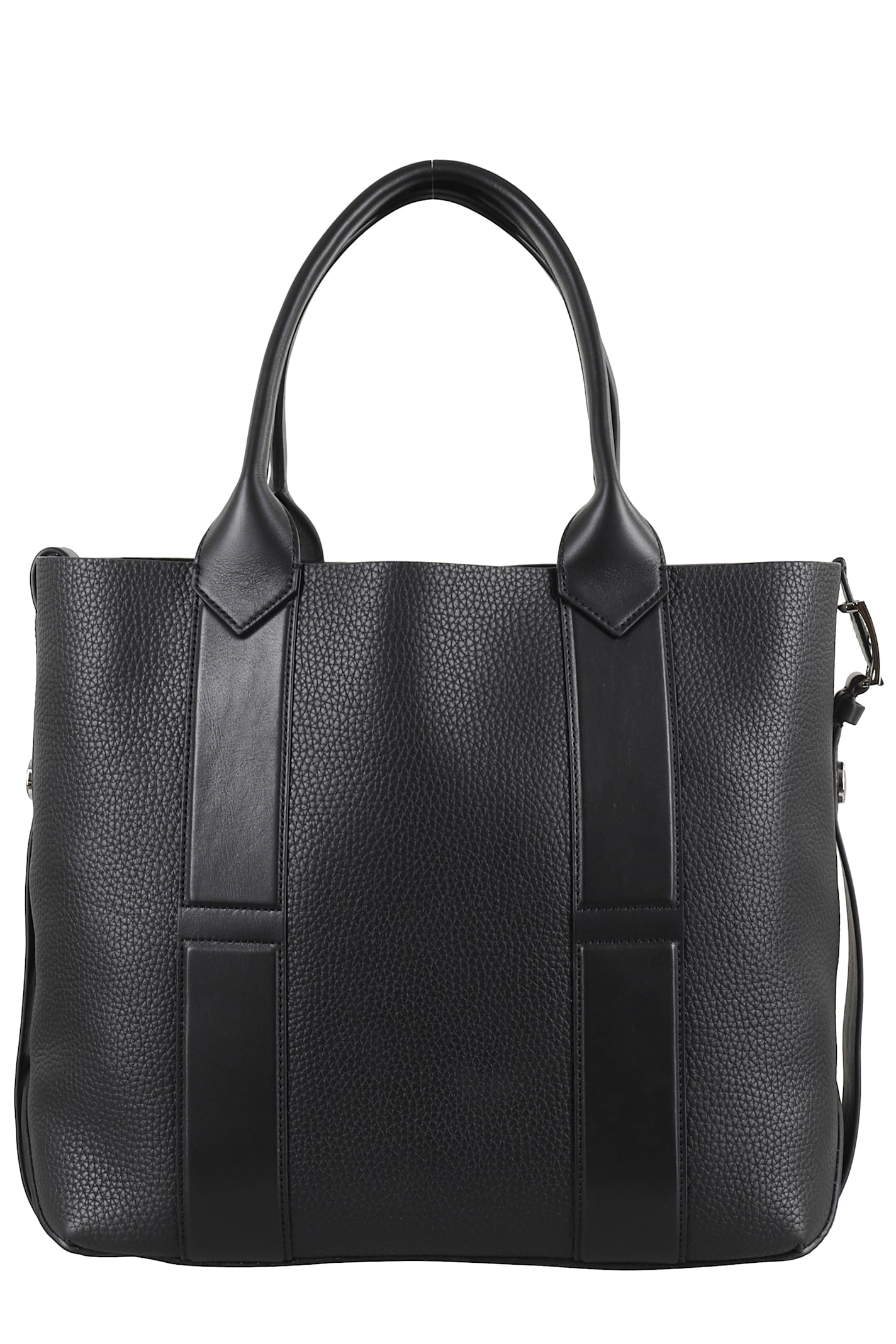 Hogan Medium Script Shopping Bag With Textured Leather Finish In Black