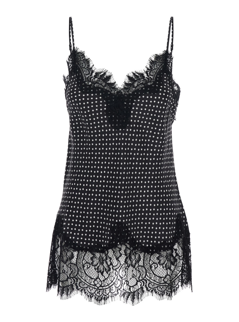 Gold Hawk Black V-neck Top With All-over Print And Lace Details In Fabric Woman