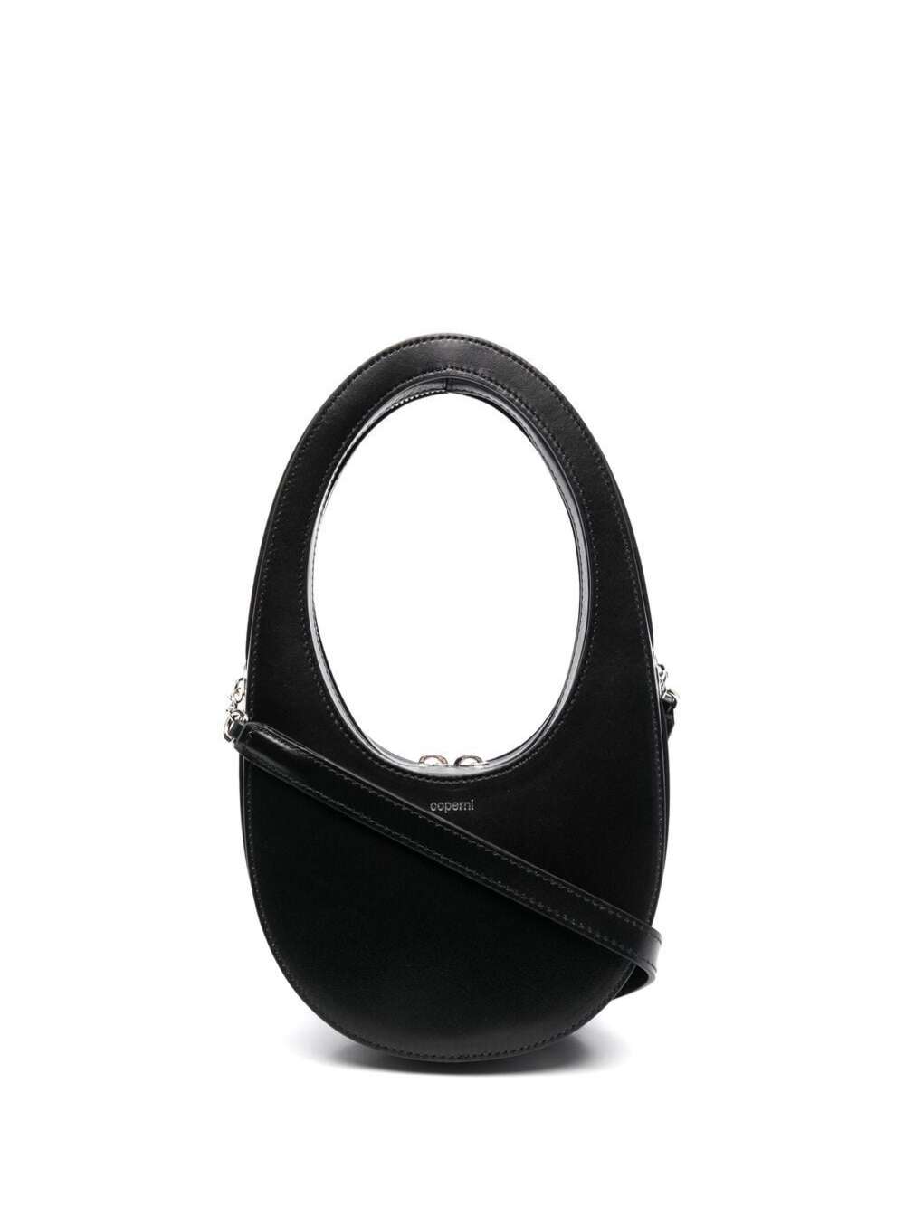 Black Monochrome Mini swipe Bag With Oval Handle In Leather Woman