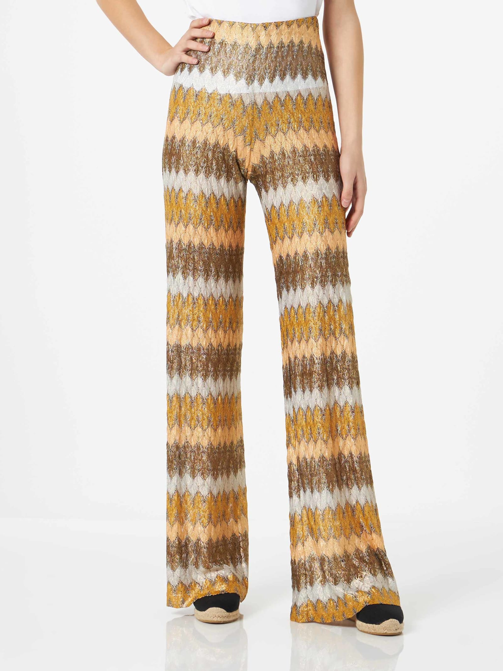 Mc2 Saint Barth Woman Multicolor Knitted Palazzo Pants In Brown