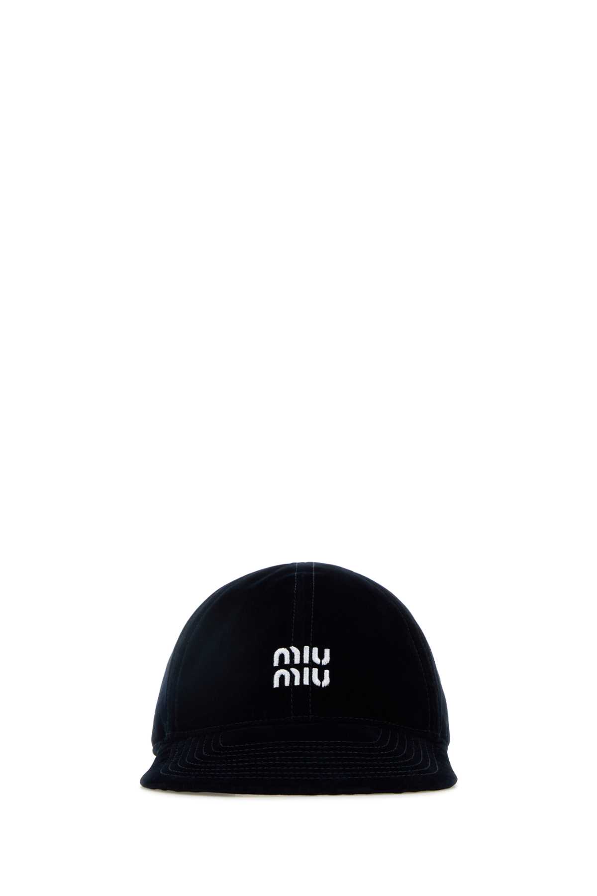 Miu Miu Midnight Blue Velvet Baseball Cap In Black