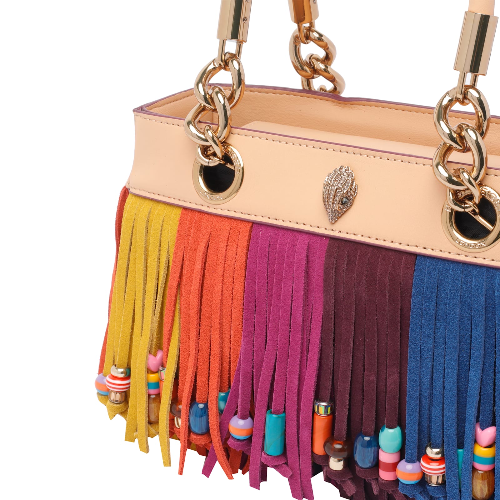 Kurt Geiger Square Kensington Fringe Tote Bag In Neutral