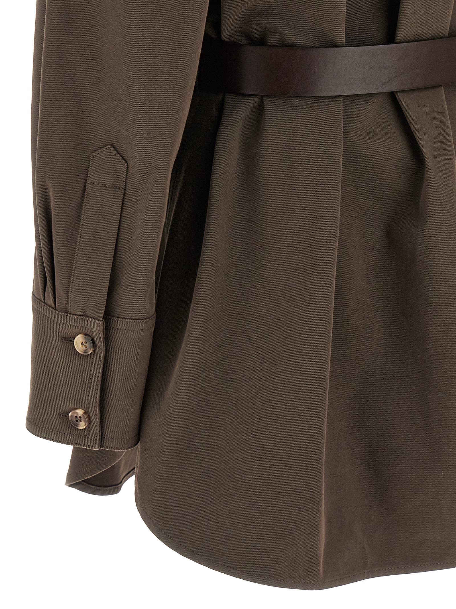Shop Saint Laurent Leather Belt Overshirt In Dark Brown