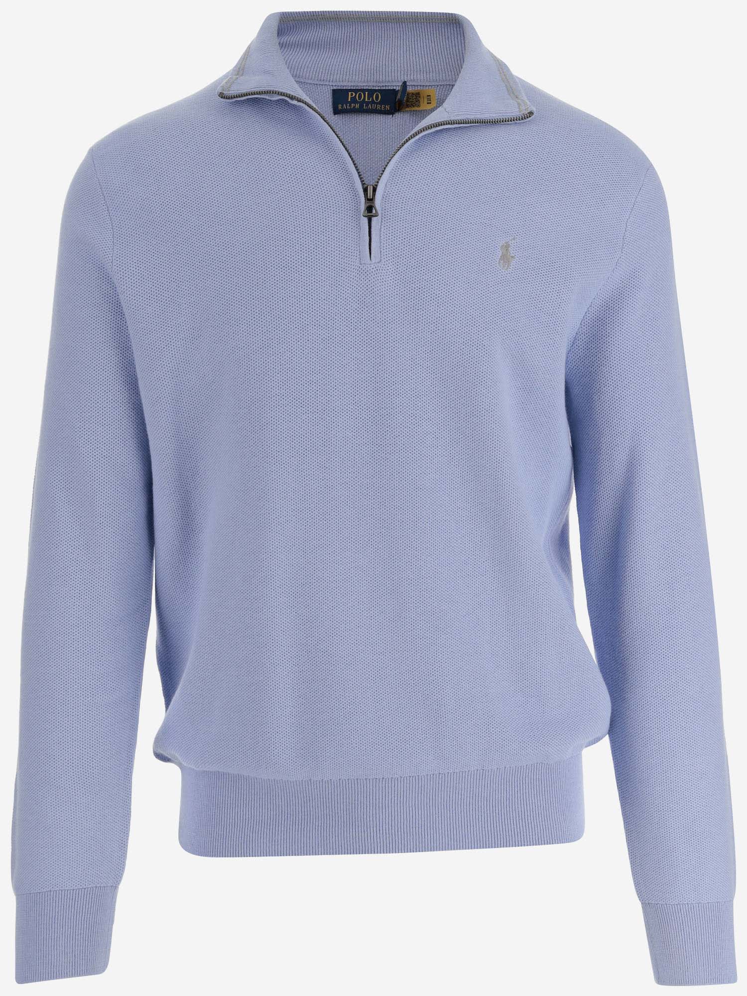 Shop Polo Ralph Lauren Cotton Knit Pullover With Logo In Clear Blue