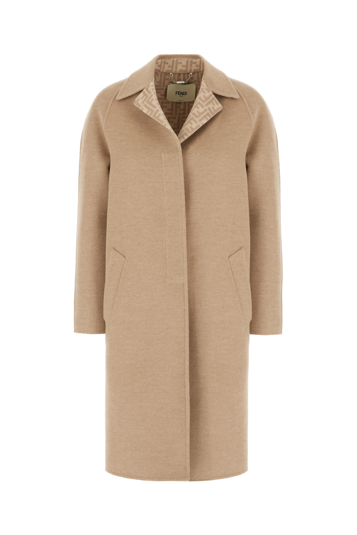 Fendi Beige Wool Blend Coat In Portabella