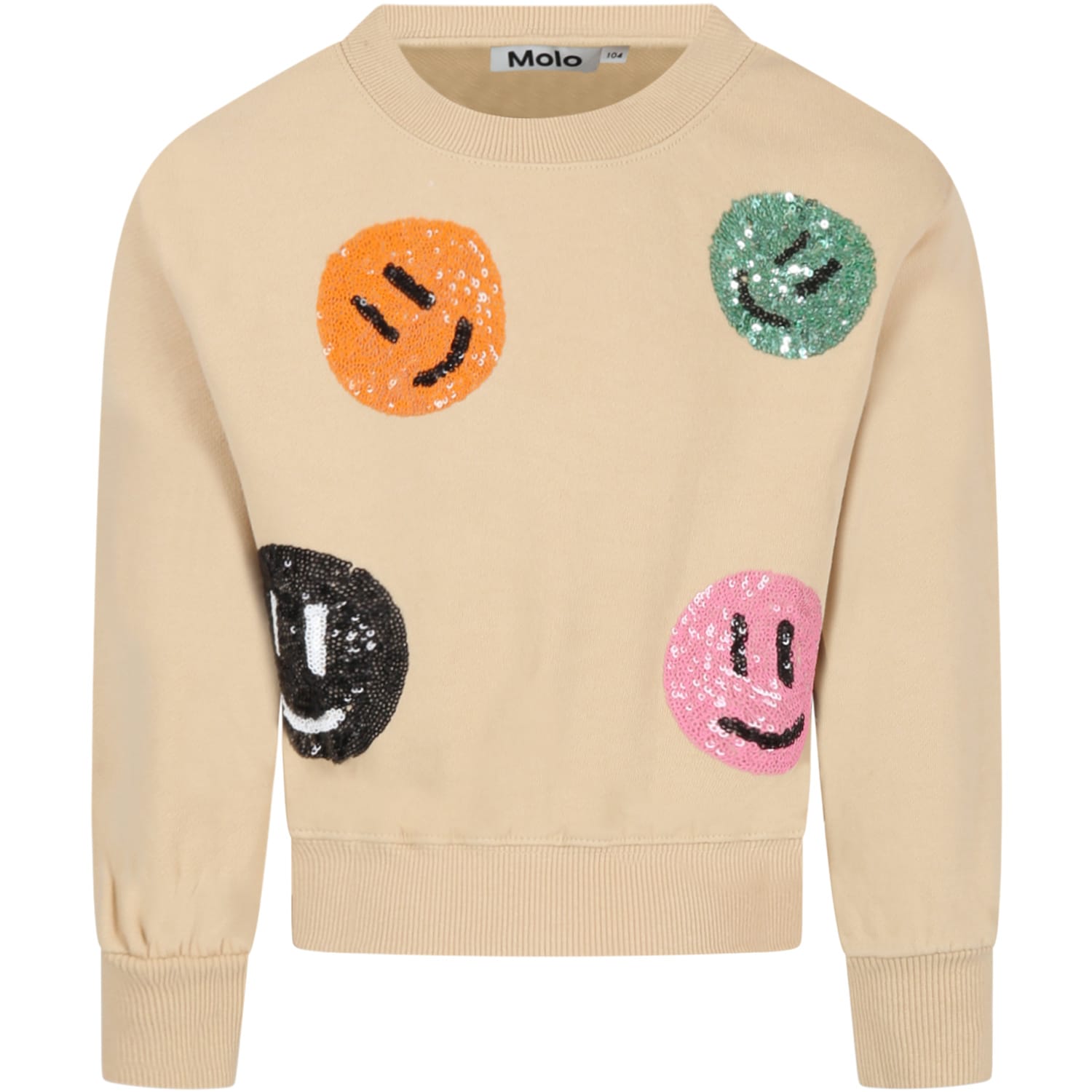 Molo Beige Sweatshirt For Girl With Smileys