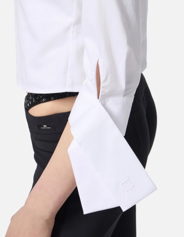 Elisabetta Franchi Cropped Top With Long Cuffs And Buttons In White