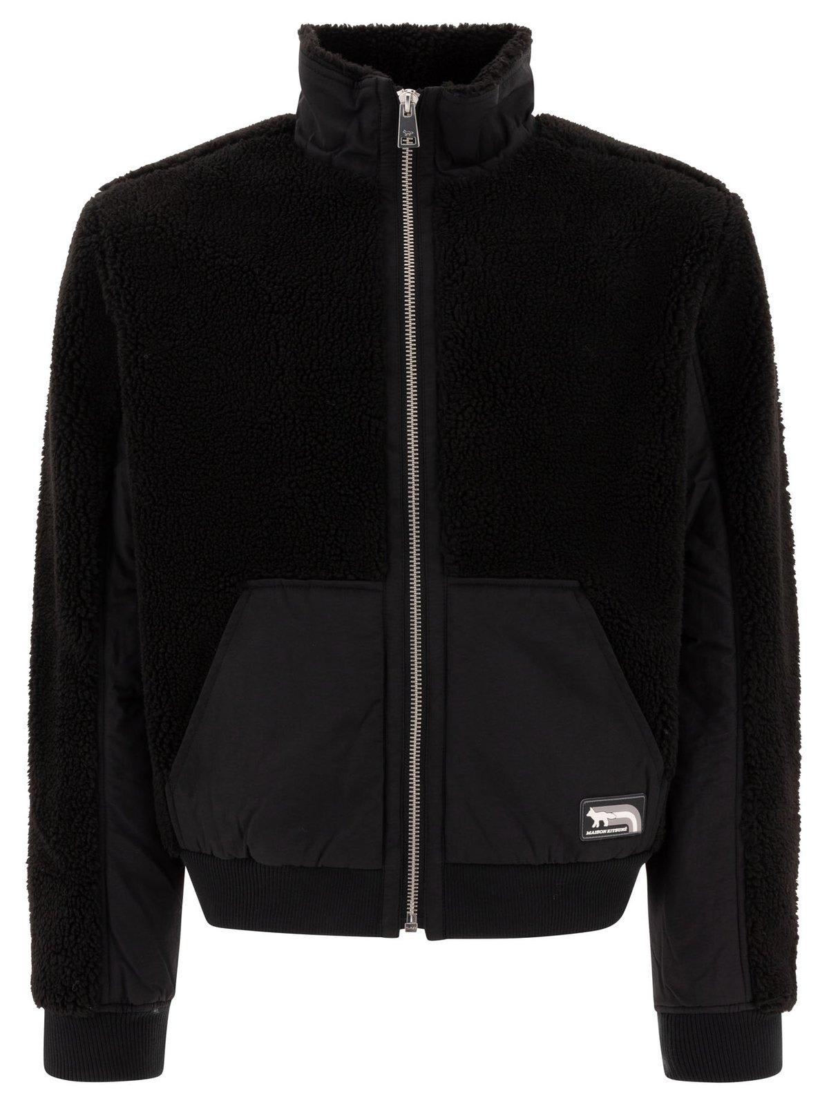 Shop Maison Kitsuné Flash Fox Patch Zipped Fleece Jacket In Black