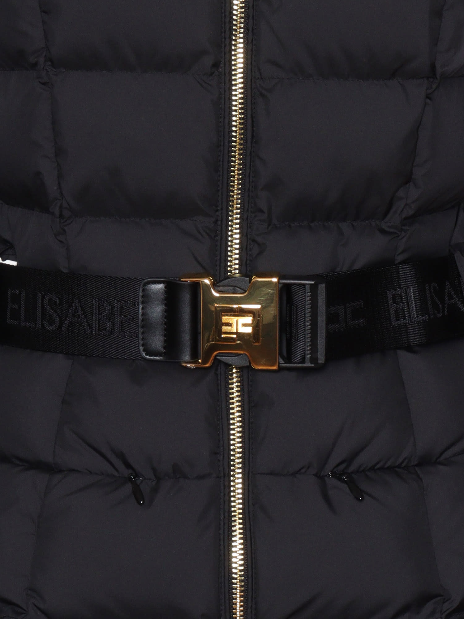 Elisabetta Franchi Down Jacket With High Collar And Belt In Black