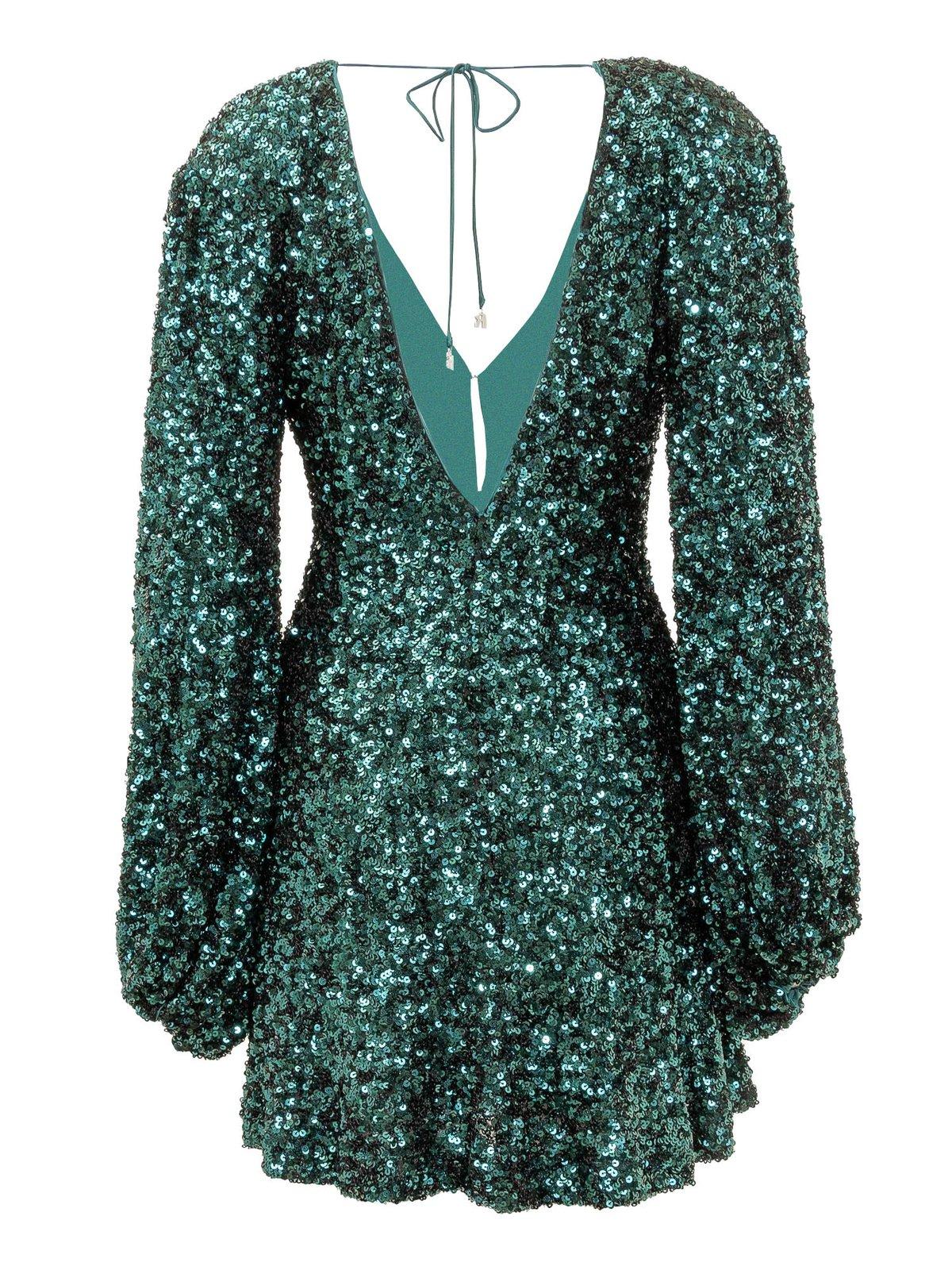 Shop Rotate Birger Christensen Sequin Embellished V-neck Mini Dress In Green
