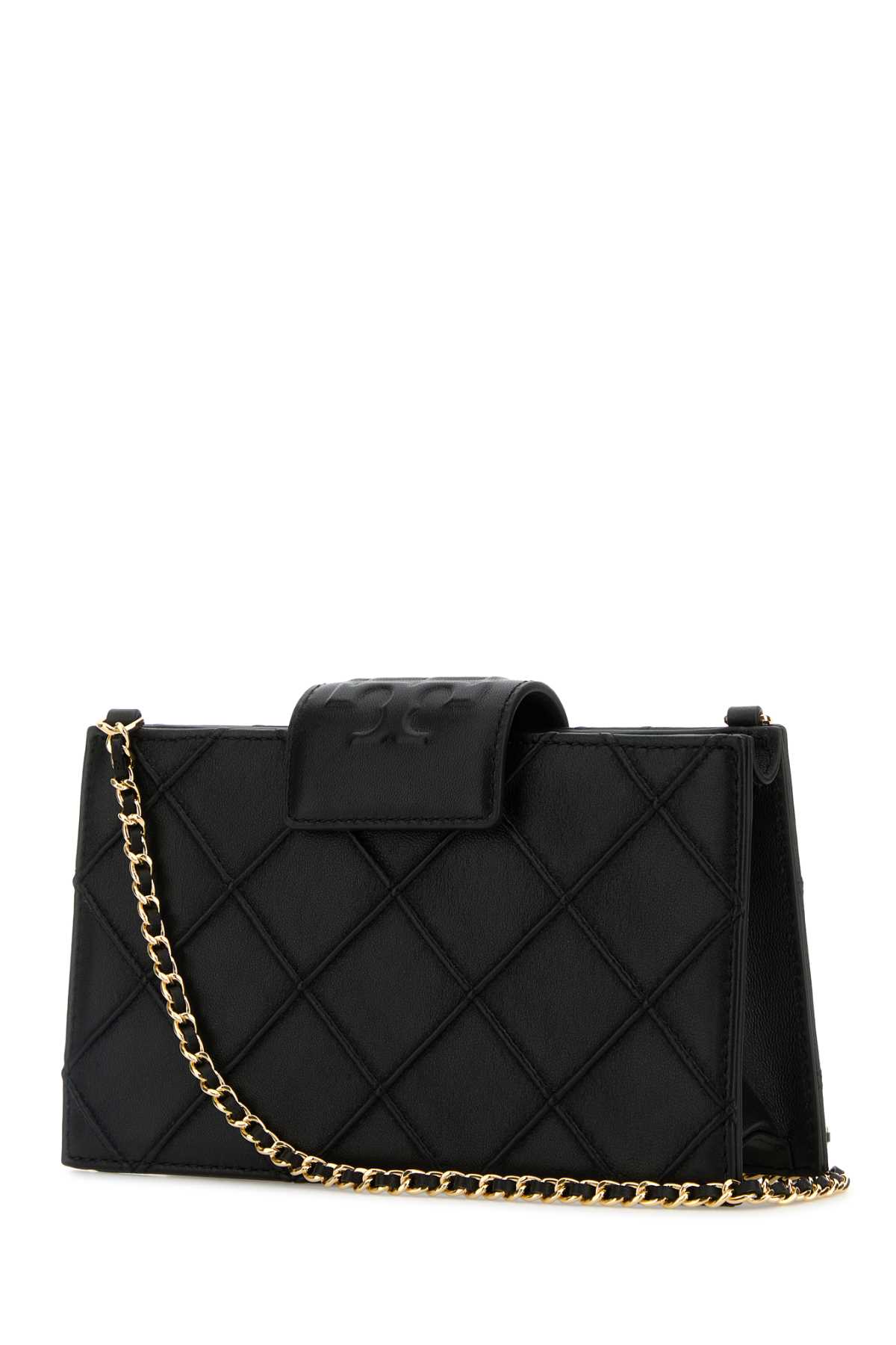 Tory Burch Fleming Black Diamond Quilted Mini Crossbody Bag With Chain-link Shoulder Strap In Leather Woman In Purple