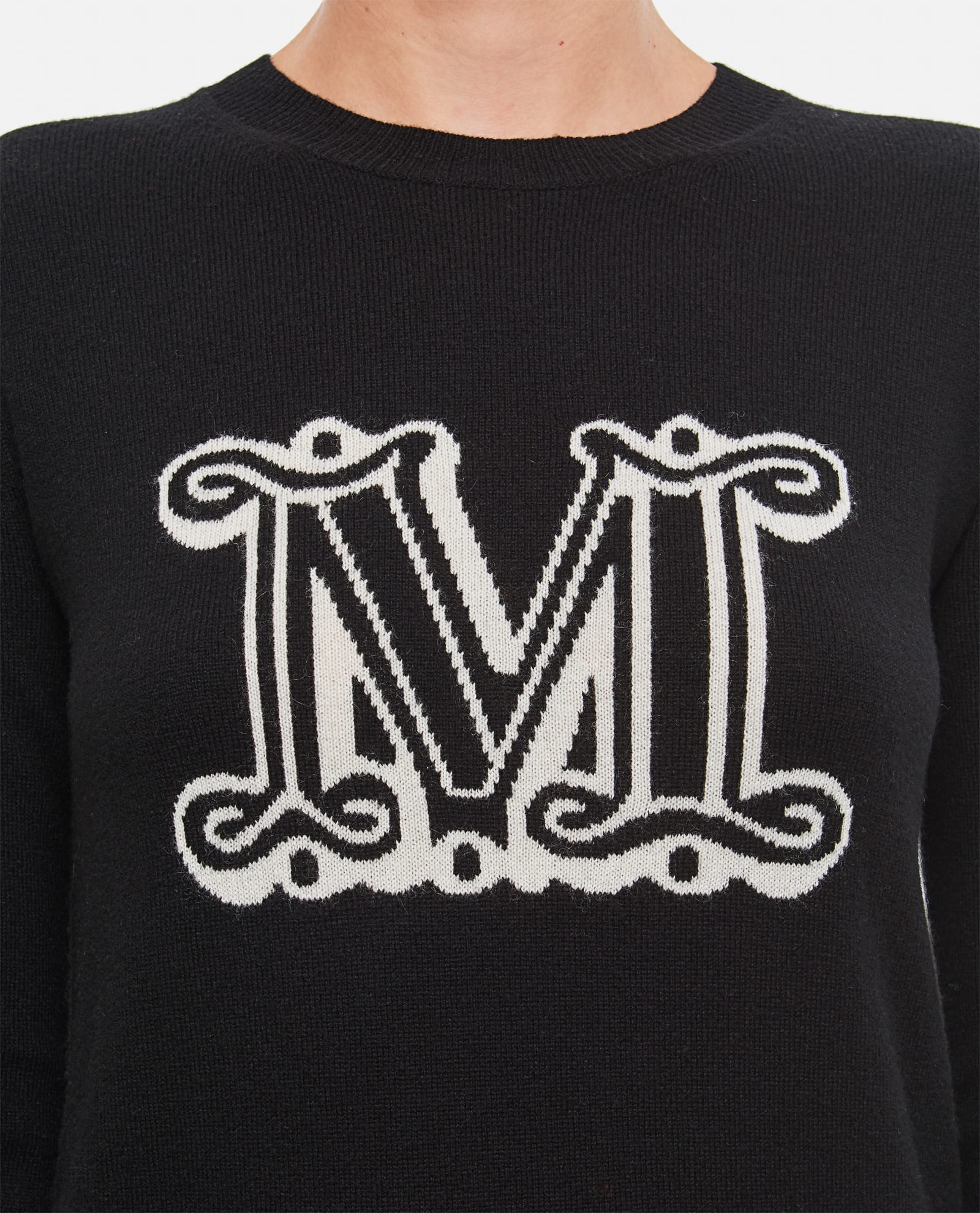 Shop Max Mara Pamir Crewneck Logo Sweater In Black